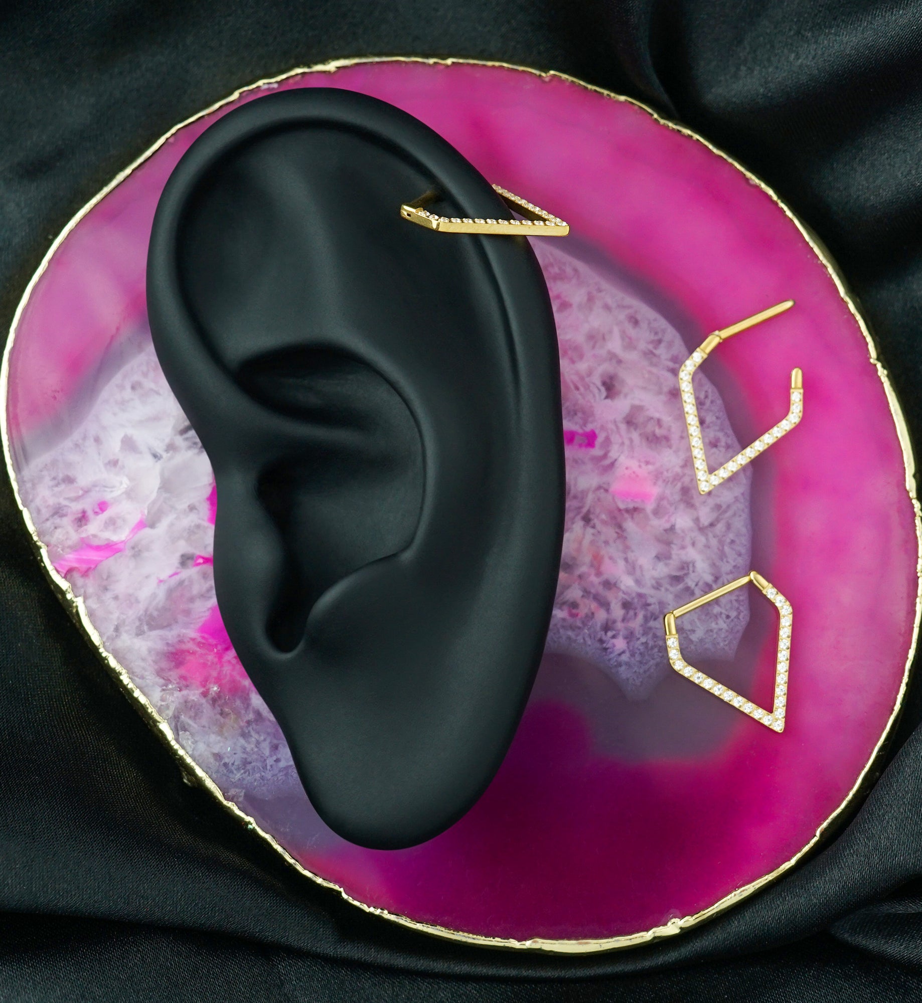 Gold PVD Clear CZ Large Point Titanium Hinged Segment Ring