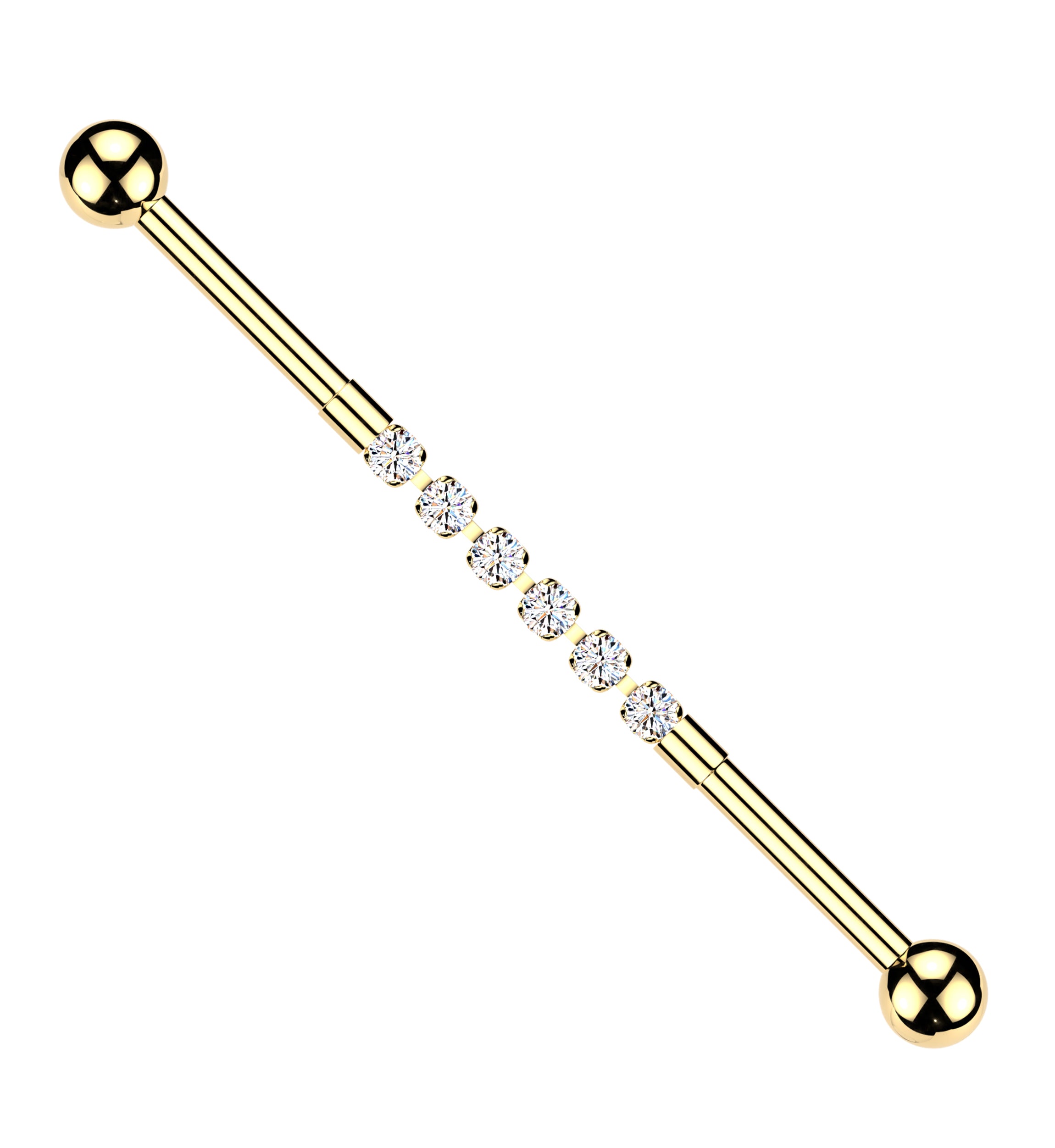 Gold PVD Clear CZ Link Externally Threaded Stainless Steel Barbell