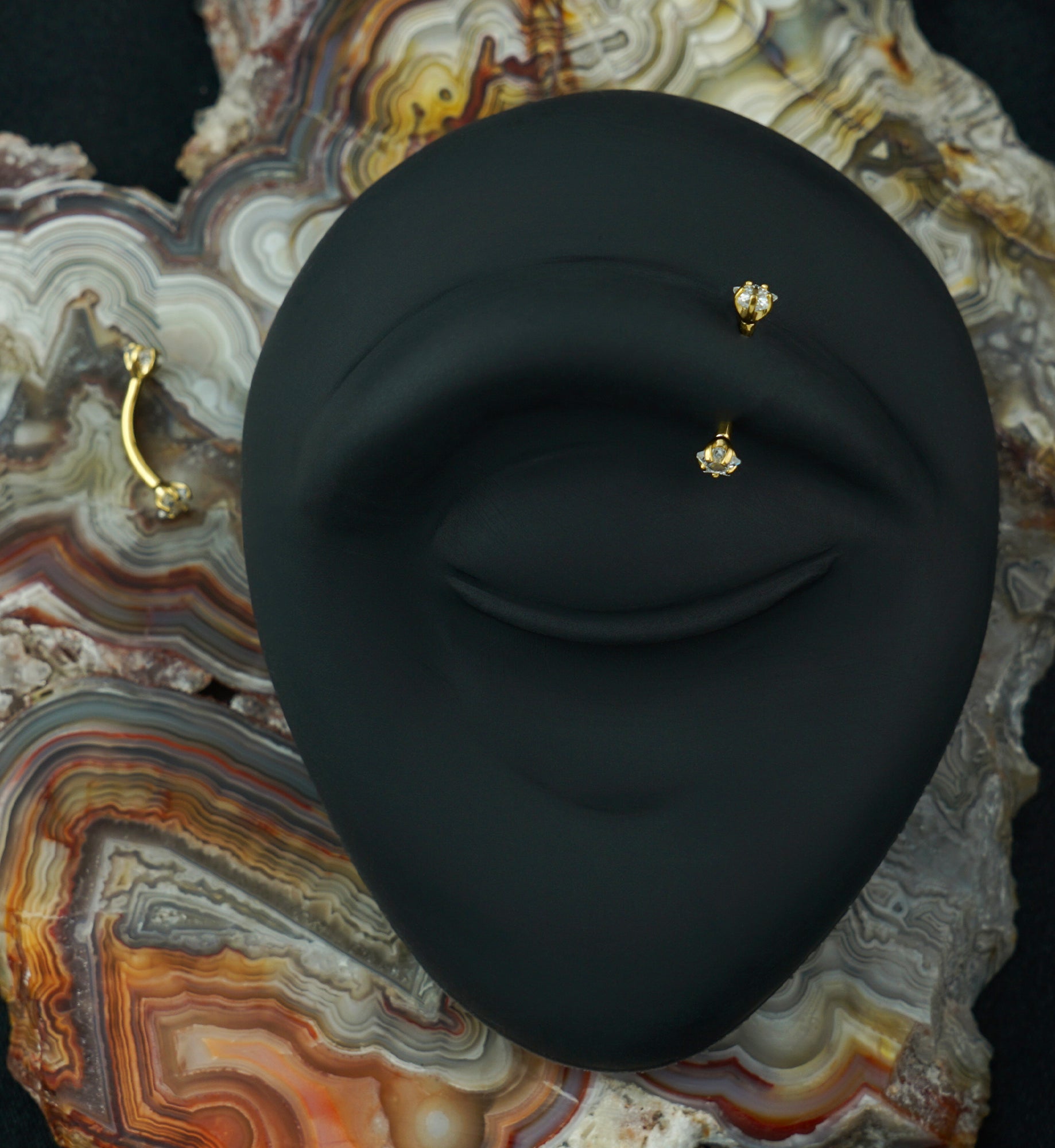 Gold PVD Clear Star CZ Prong Set Stainless Steel Curved Barbell