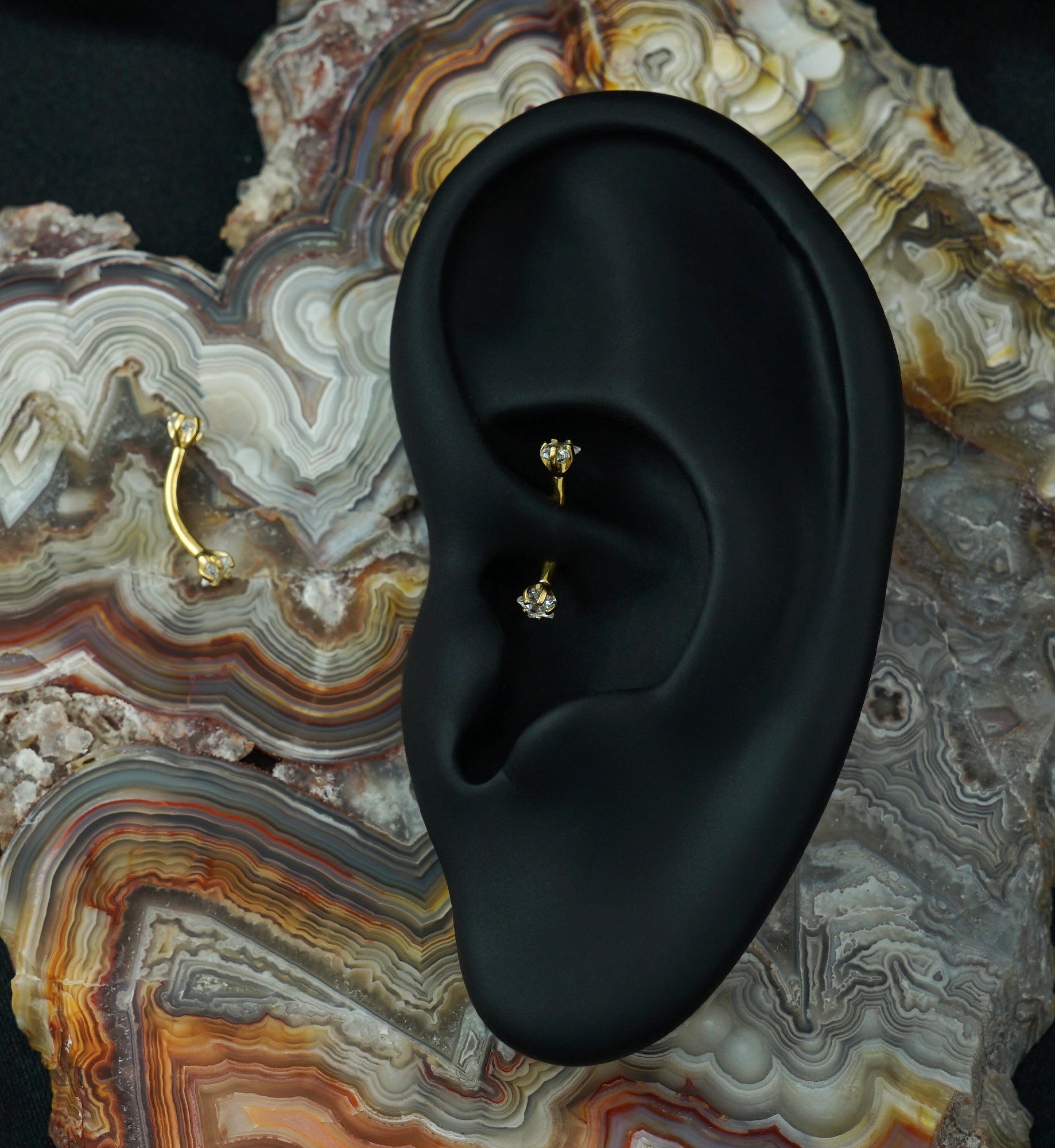 Gold PVD Clear Star CZ Prong Set Stainless Steel Curved Barbell