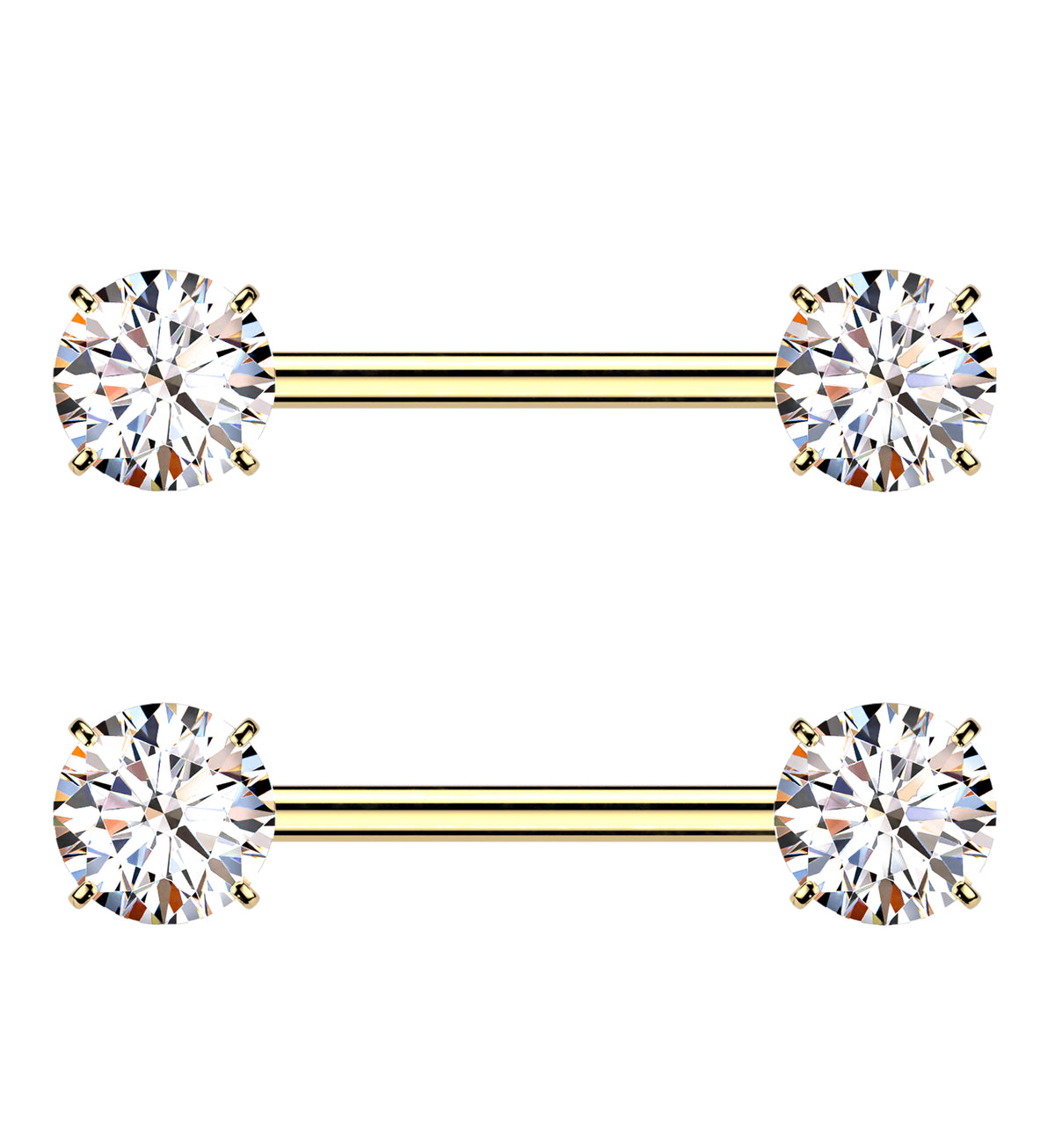 Gold PVD Clear CZ Titanium Threadless Nipple Barbells