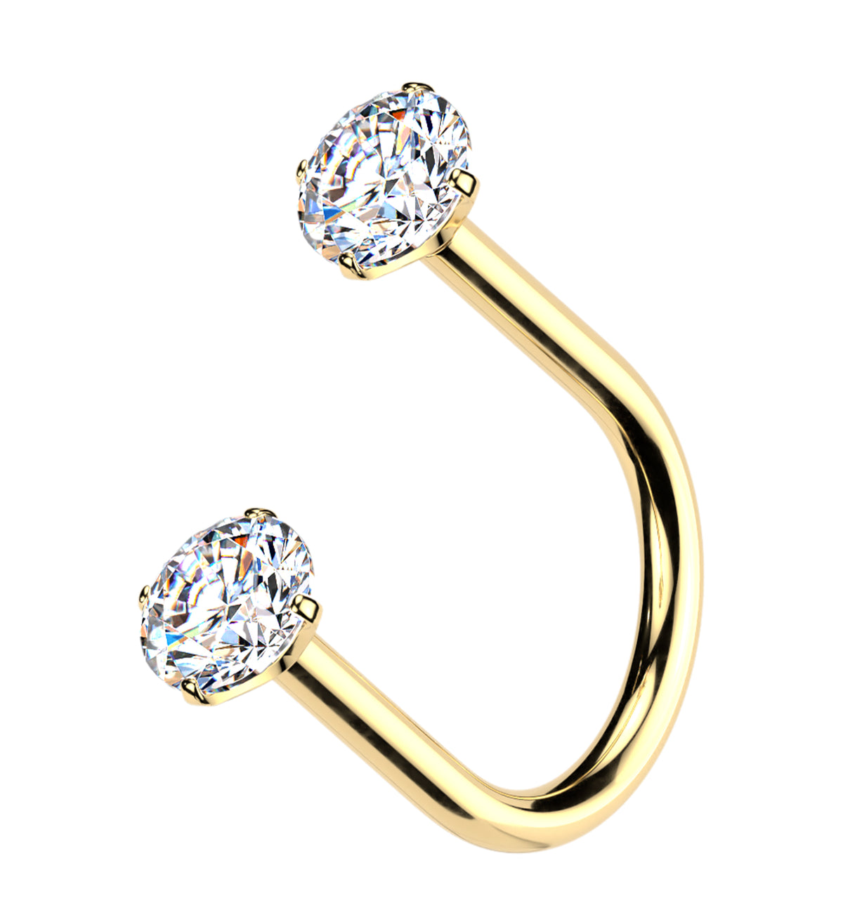 Gold PVD Clear CZ U-Shape Titanium Threadless Circular Barbell