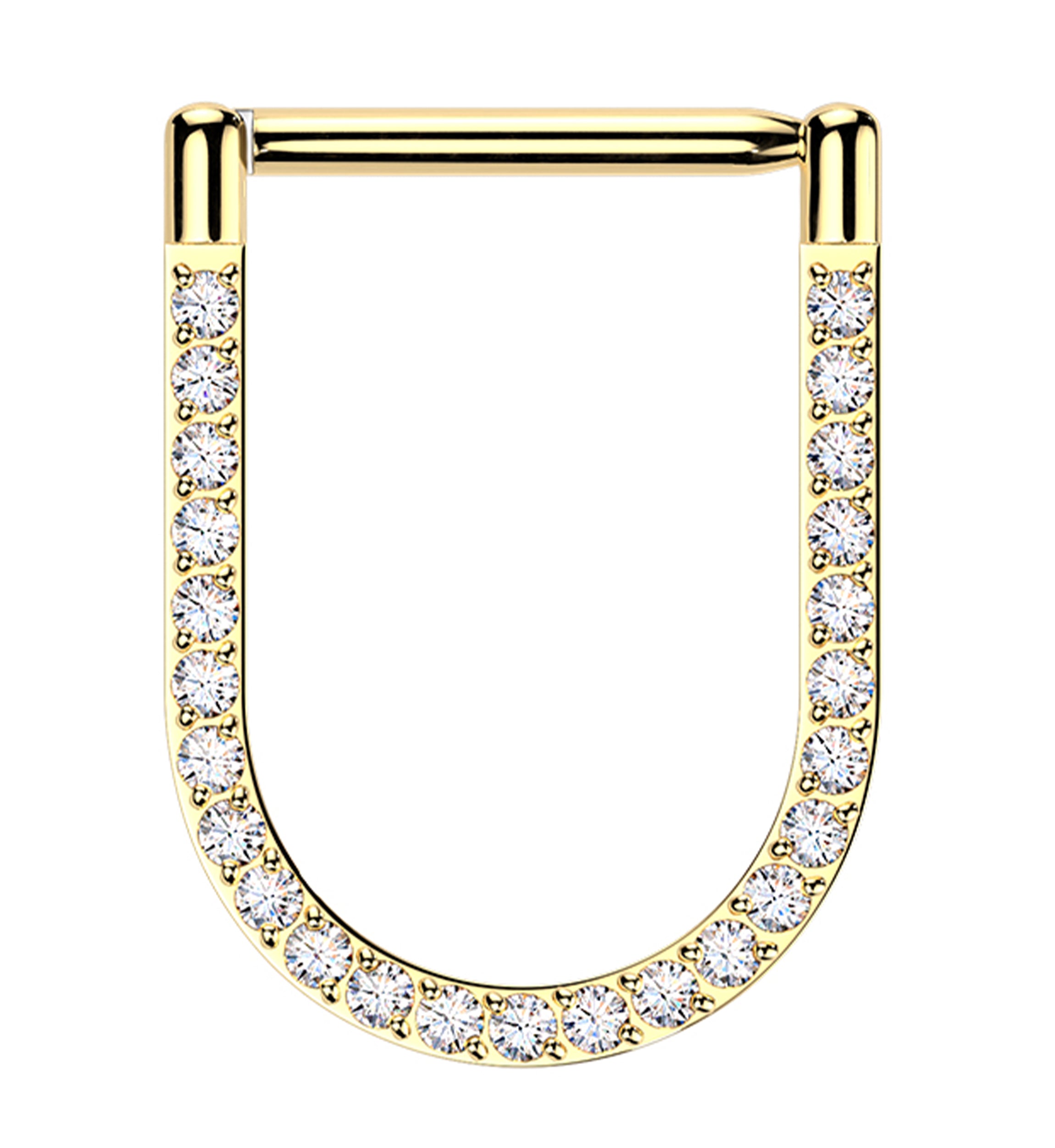 Gold PVD Clear CZ U-Shaped Titanium Hinged Segment Ring