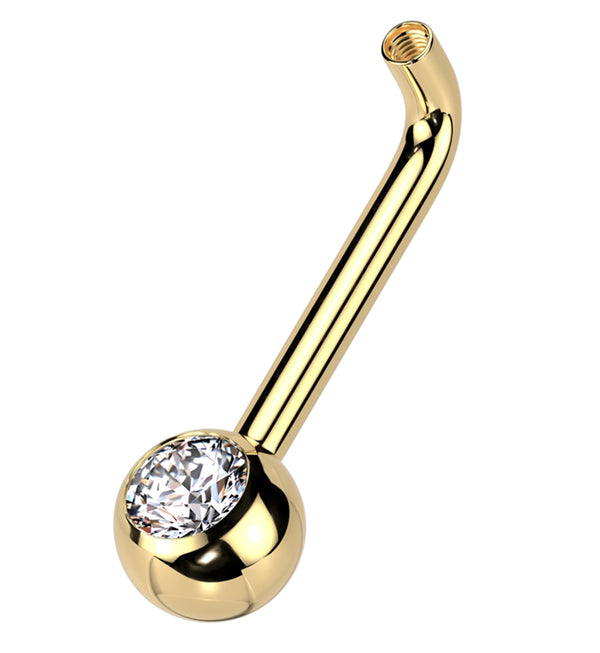 Gold PVD Clear CZ Vertical Clitoral Hood Internally Threaded Titanium Barbell (Post + One End Only)