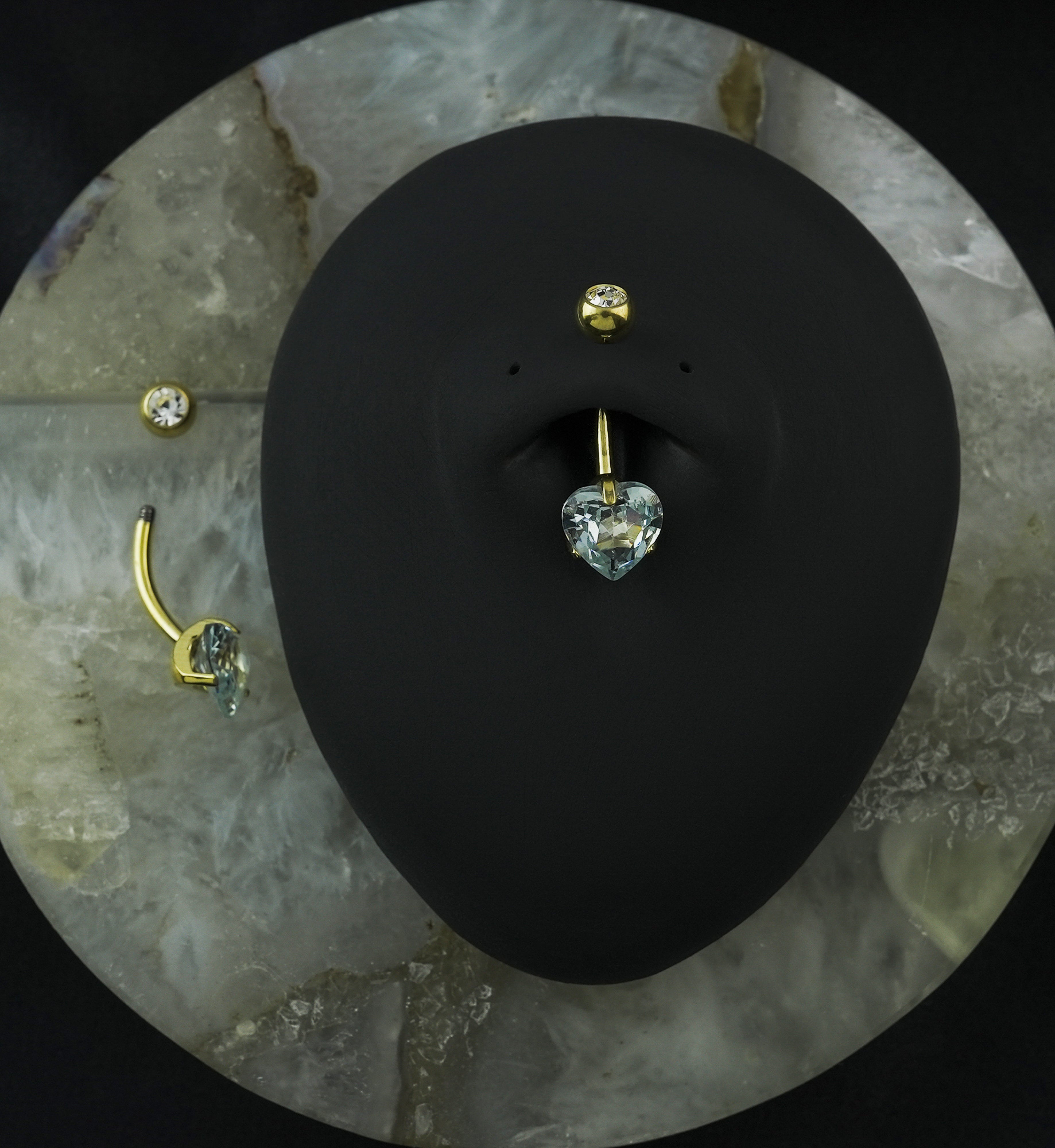 Gold PVD Heart Clear CZ Stainless Steel Belly Button Ring