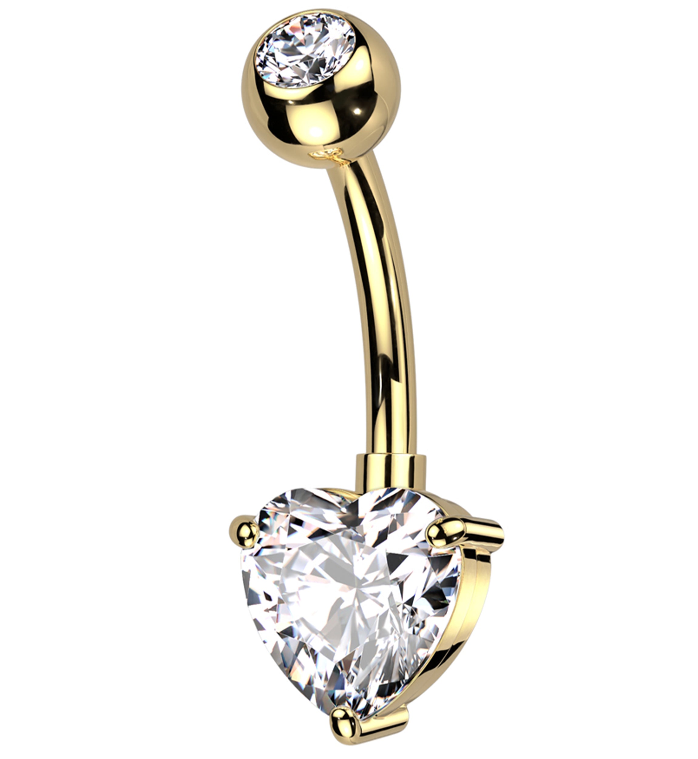 Gold PVD Clear Heart CZ Titanium Belly Button Ring