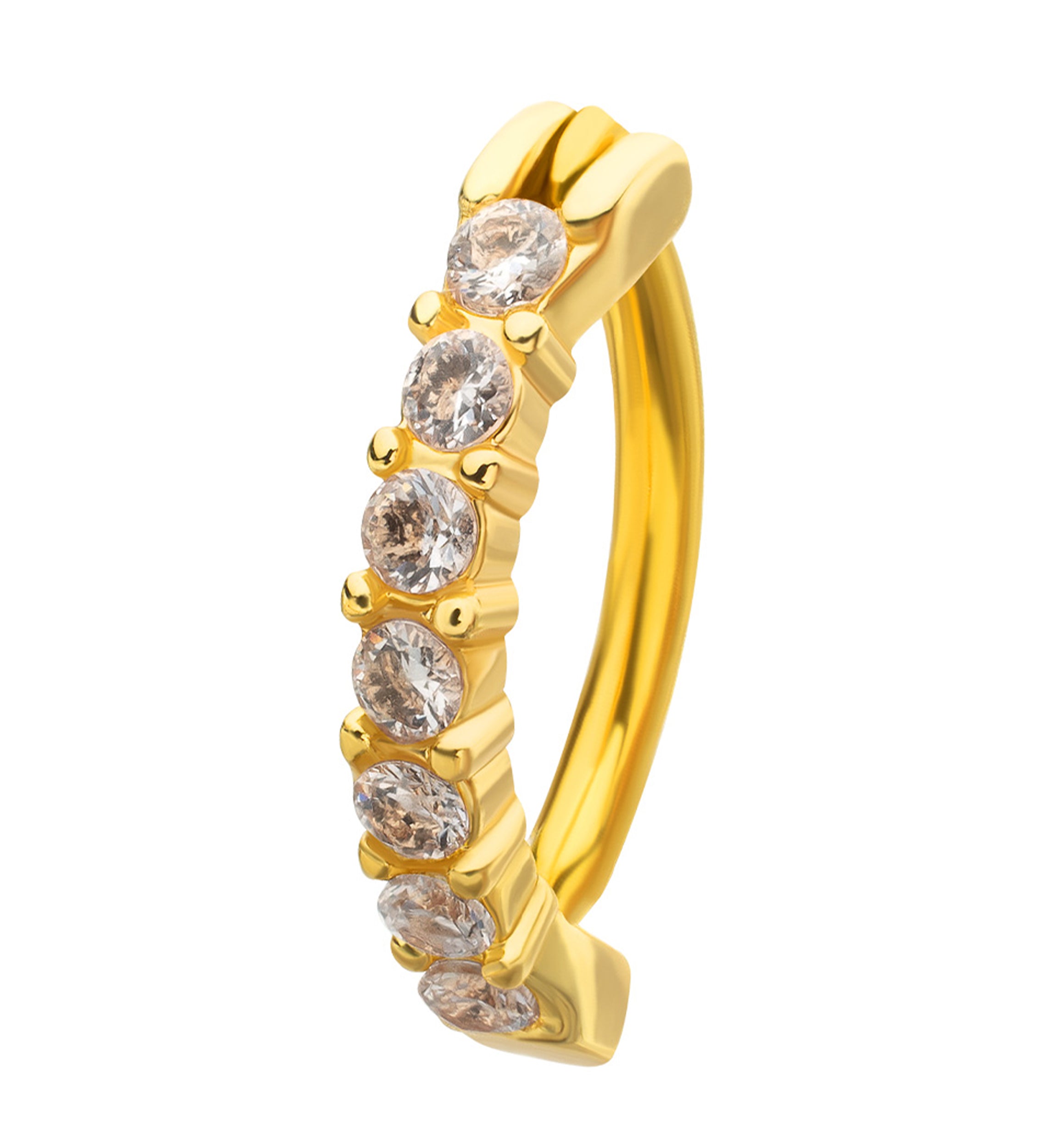 Gold PVD Clear Prong CZ Stainless Steel Hinged Belly Button Ring