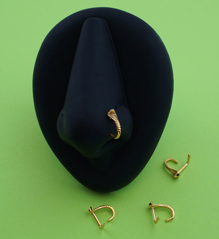 Gold PVD Cobra Black CZ Nose Curve