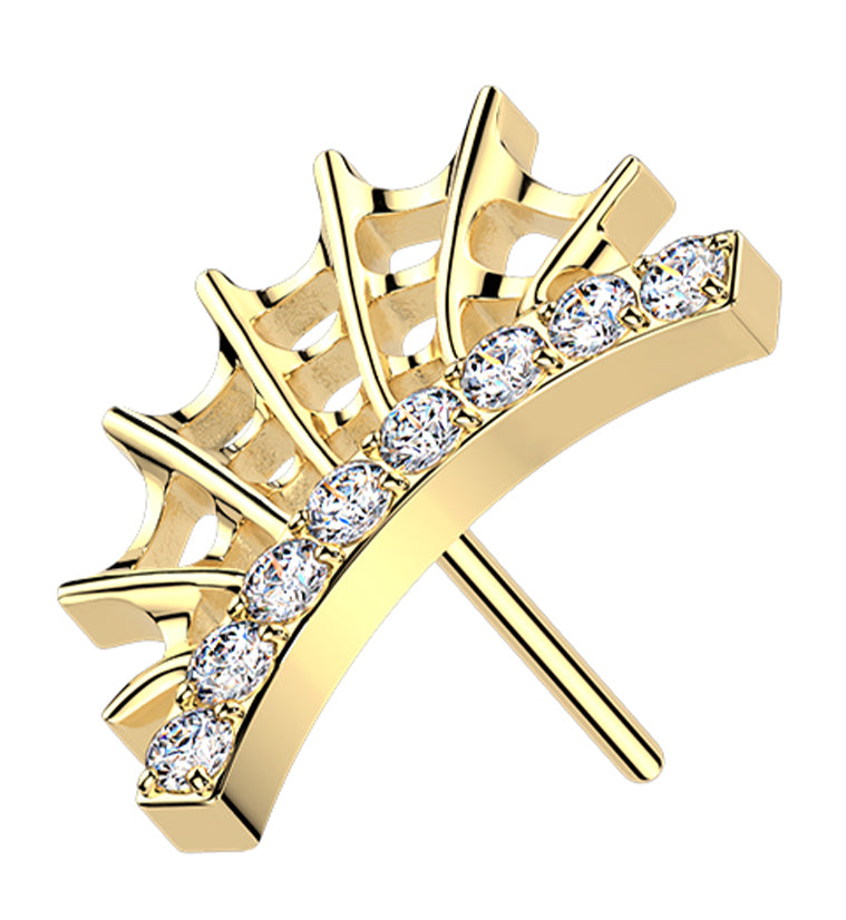 Gold PVD Cobweb CZ Titanium Threadless Top