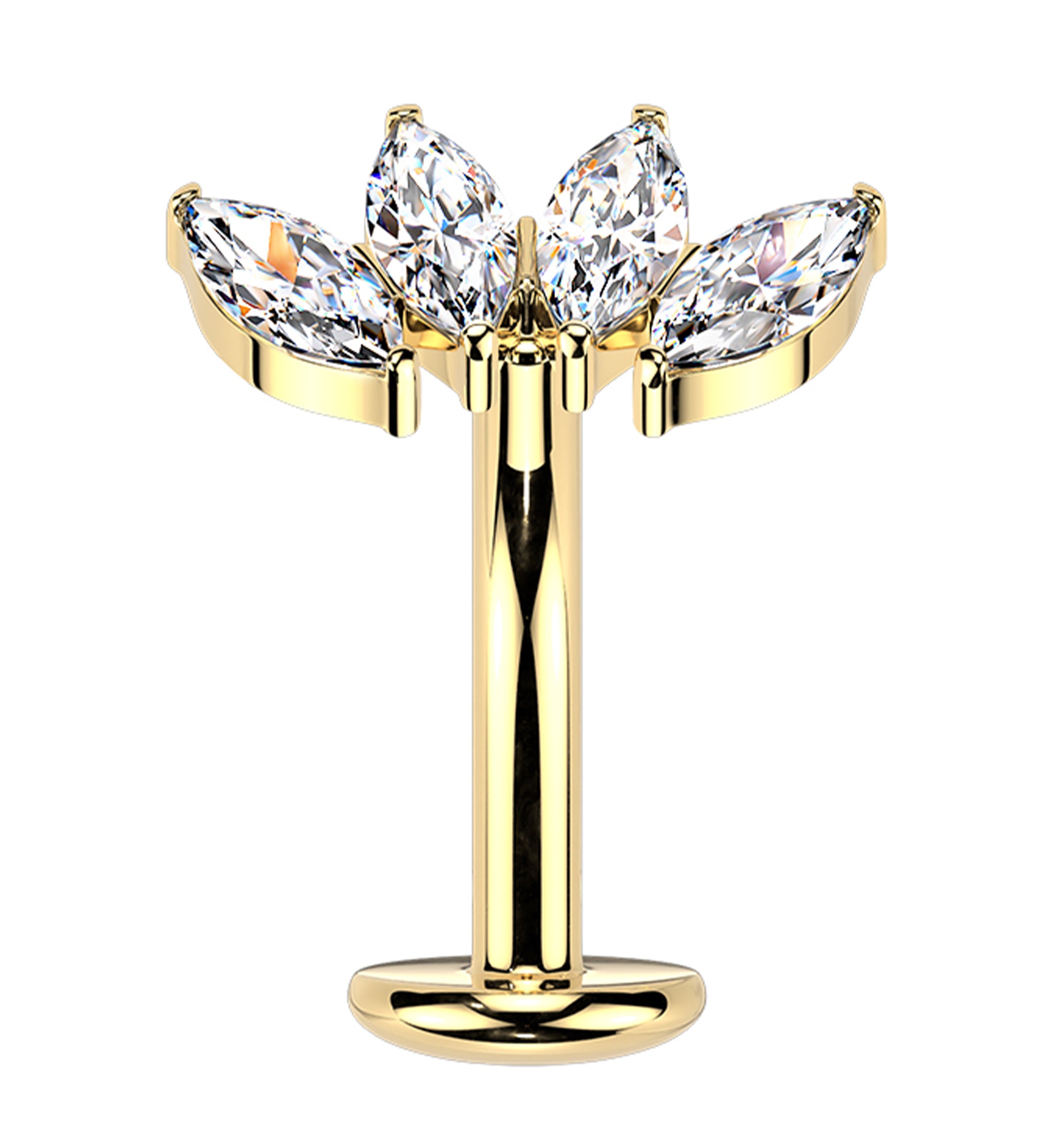 Gold PVD Contessa Clear CZ Prong Titanium Threadless Floating Belly Button Ring