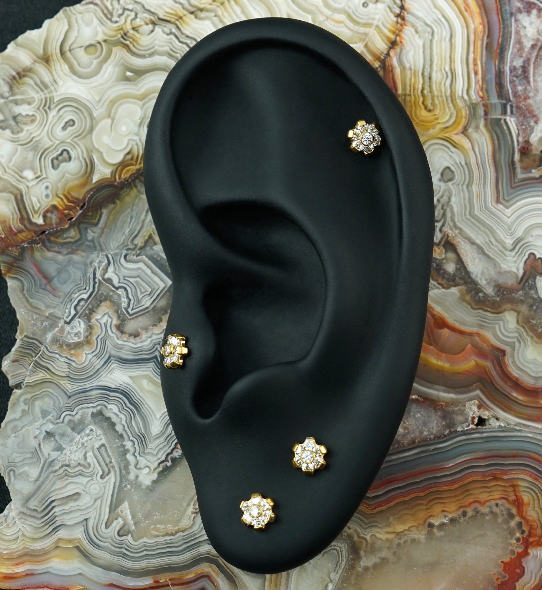 24kt Gold PVD Cosmos Moissanite Gem Titanium Threadless Top