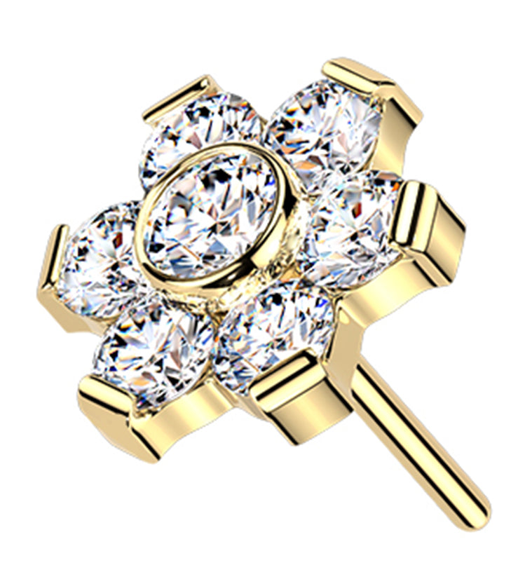 24kt Gold PVD Cosmos Moissanite Gem Titanium Threadless Top