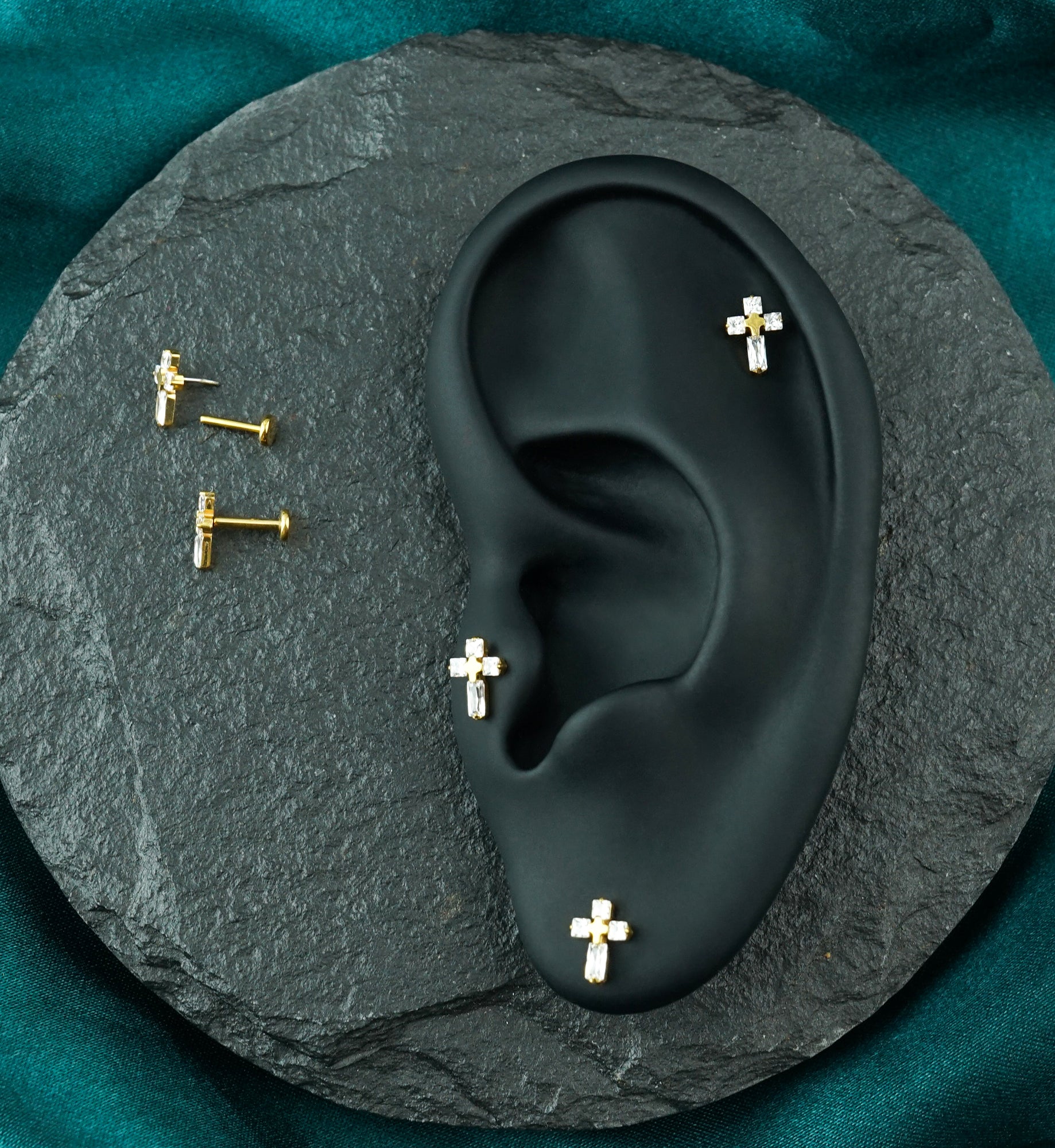 Gold PVD Cross Square Clear CZ Titanium Threadless Labret