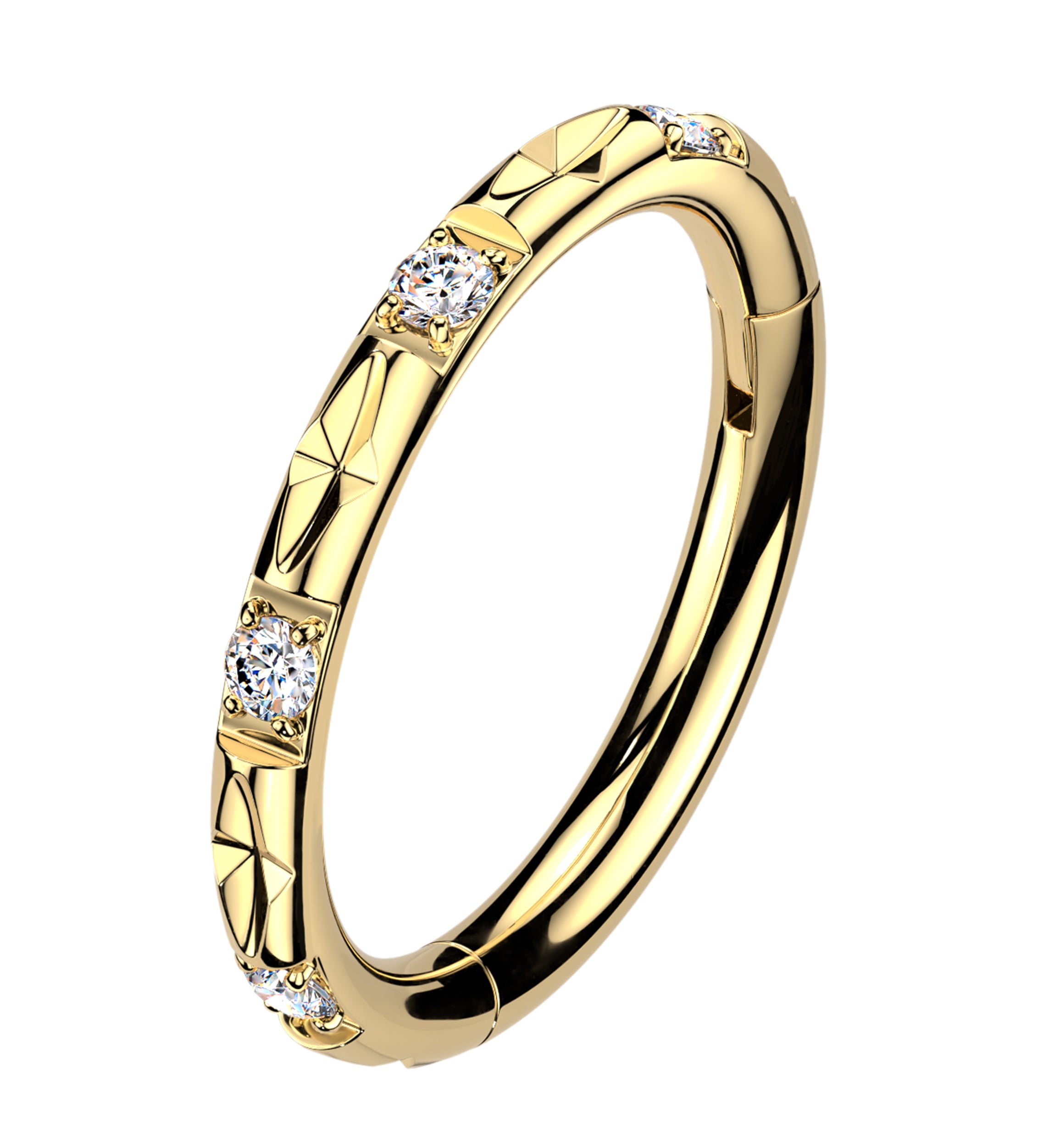 Gold PVD Crosscut CZ Titanium Hinged Segment Ring
