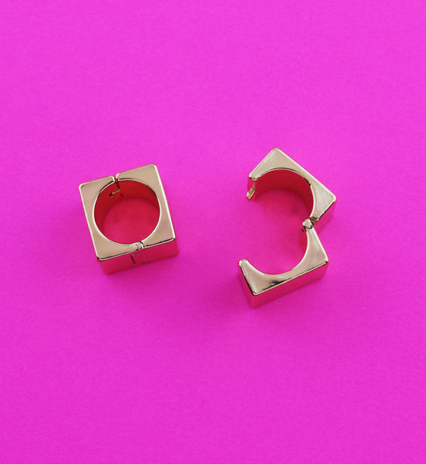 Gold PVD Cube Stainless Steel Hinged Ear Weights