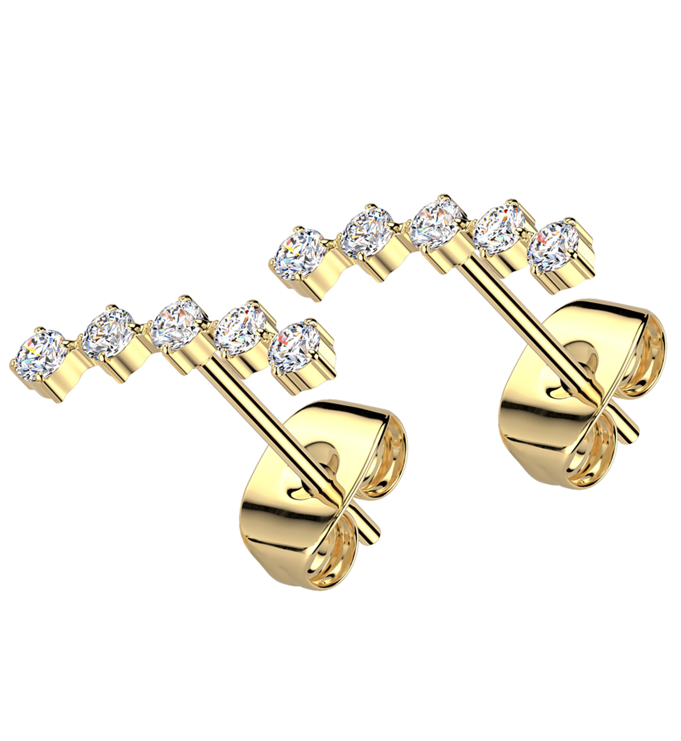 Gold PVD Curve Clear CZ Stainless Steel Stud Earrings