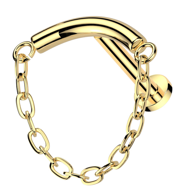 Gold PVD Curved Bar Dangle Chain Titanium Threadless Labret