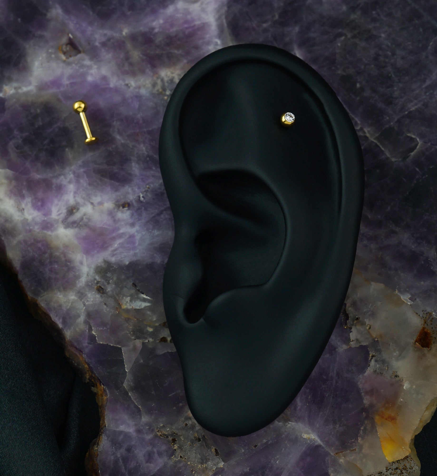 Gold PVD CZ Titanium Labret