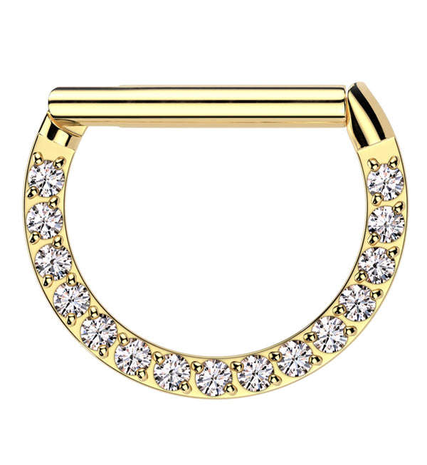 Gold PVD D-Shaped Clear CZ Stainless Steel Hinged Segment Ring