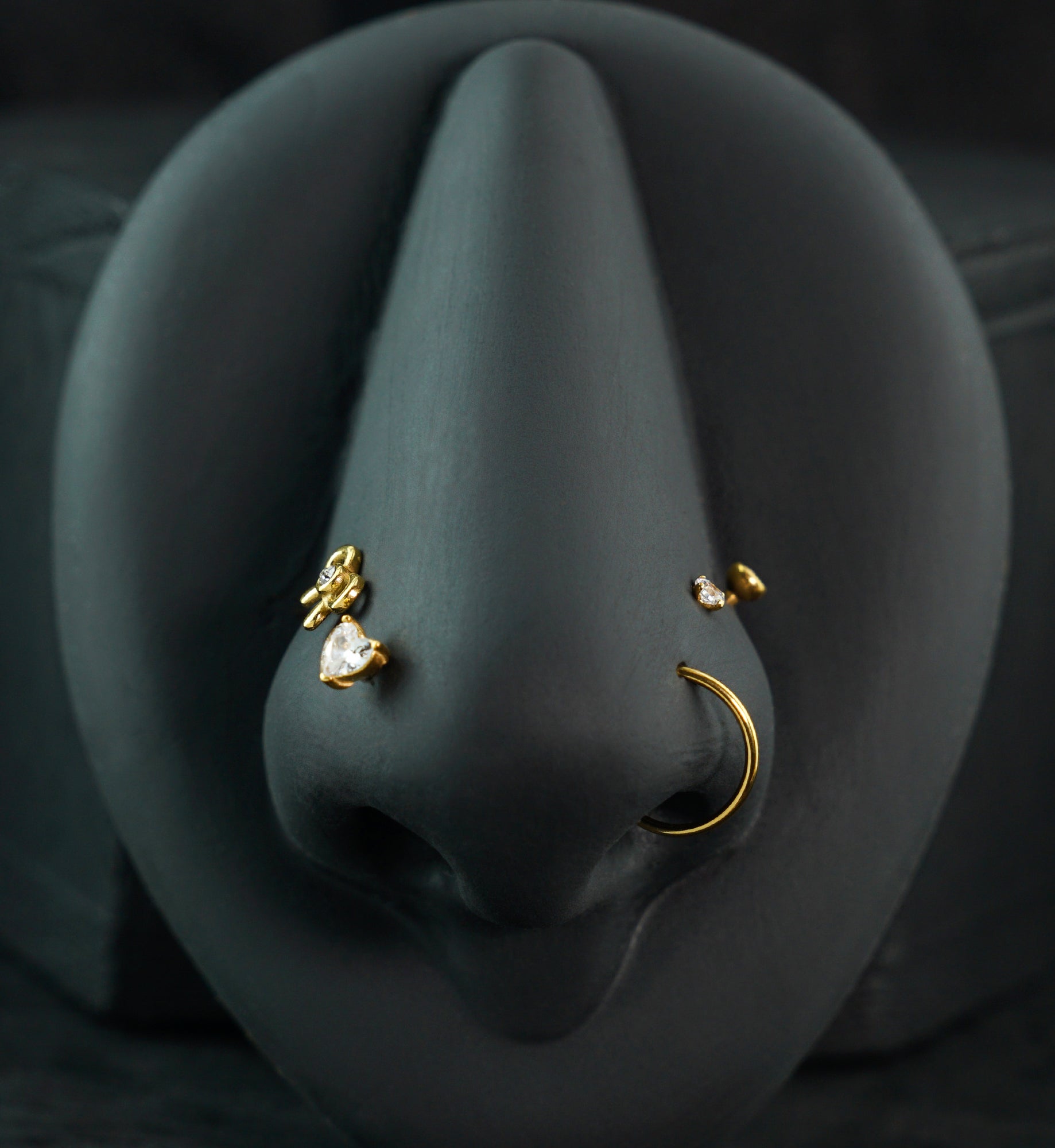 Gold PVD Demure Clear CZ Stainless Steel L Bend/Stud/Hoop Variety Pack (6 Pack)