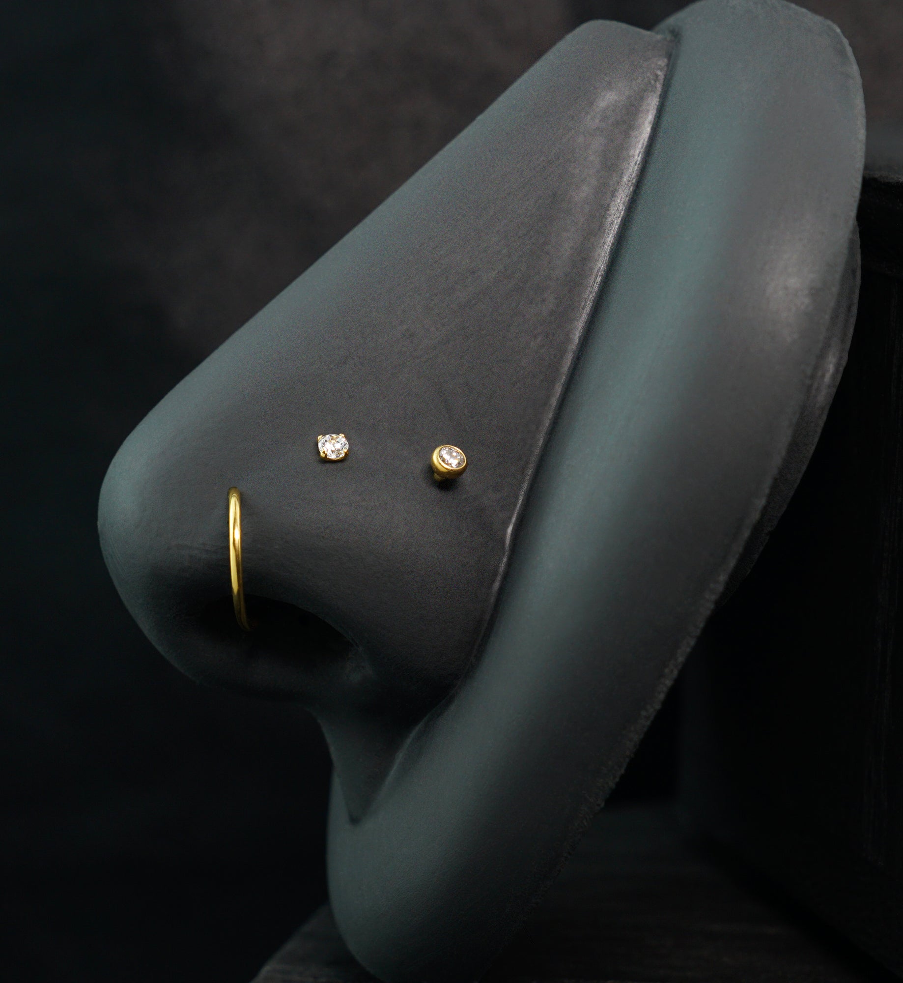 Gold PVD Demure Clear CZ Stainless Steel L Bend/Stud/Hoop Variety Pack (6 Pack)