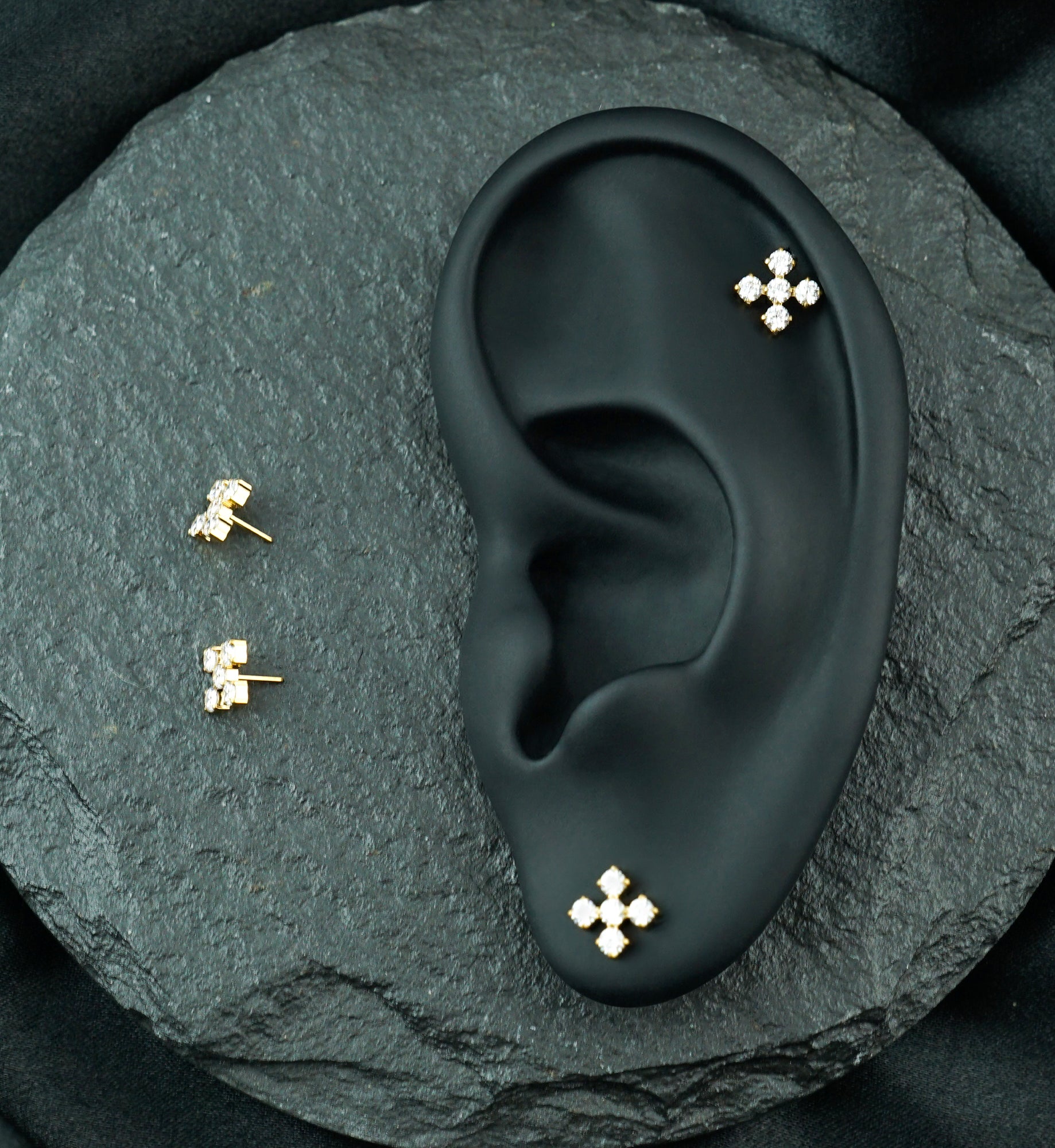 Gold PVD Dice Five Clear CZ Titanium Threadless Top