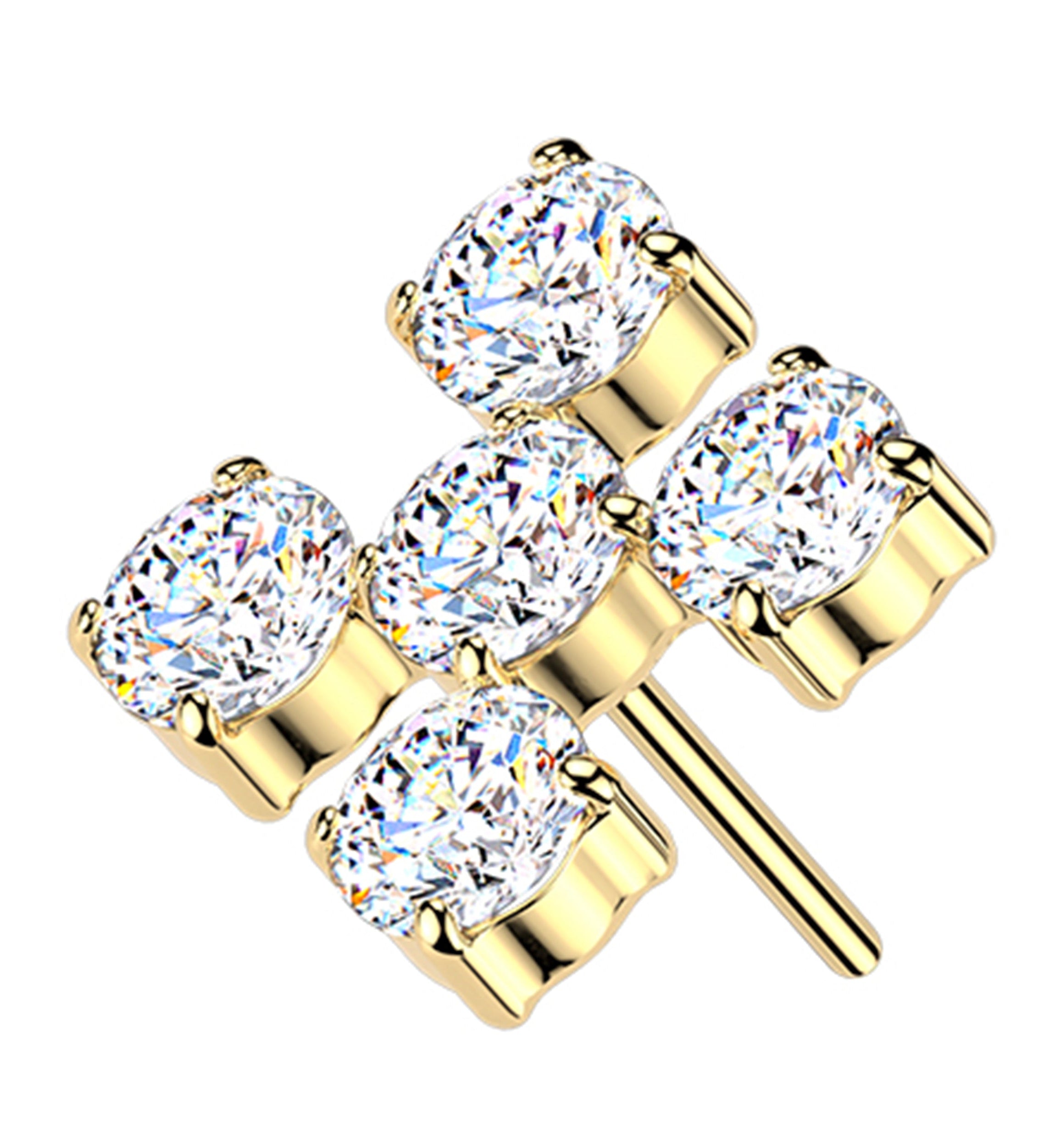 Gold PVD Dice Five Clear CZ Titanium Threadless Top