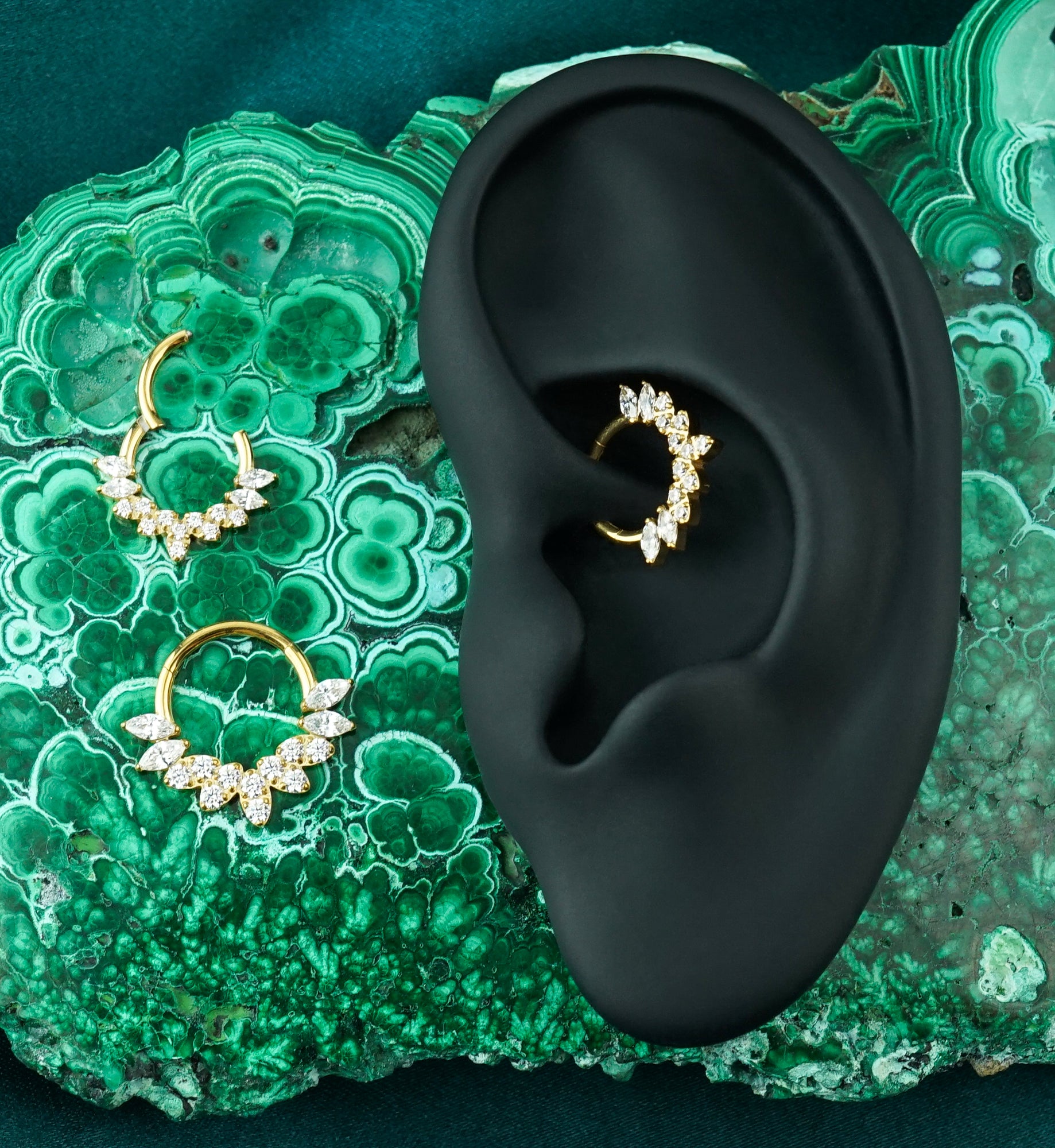 Gold PVD Divine Clear CZ Titanium Hinged Segment Ring