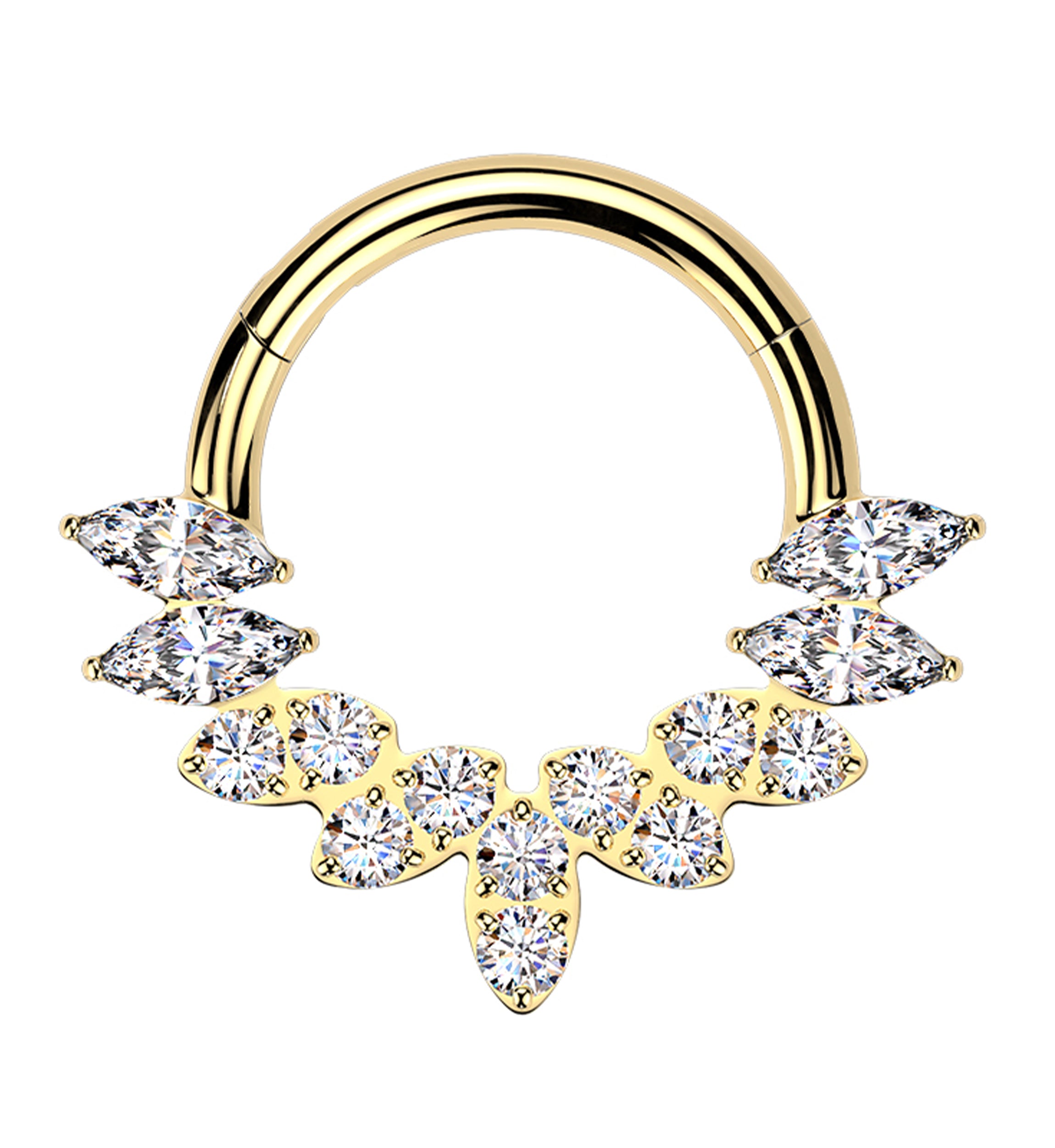 Gold PVD Divine Clear CZ Titanium Hinged Segment Ring