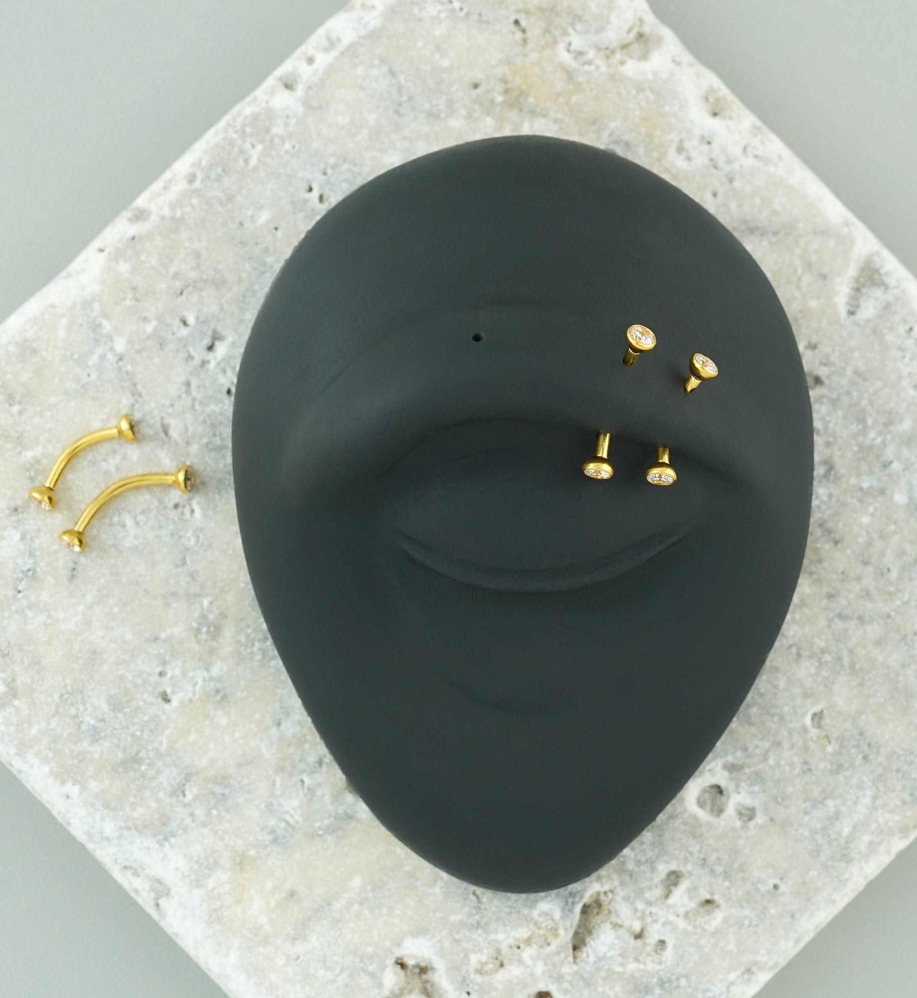 Gold PVD Double Bezel Clear CZ Titanium Threadless Curved Barbell