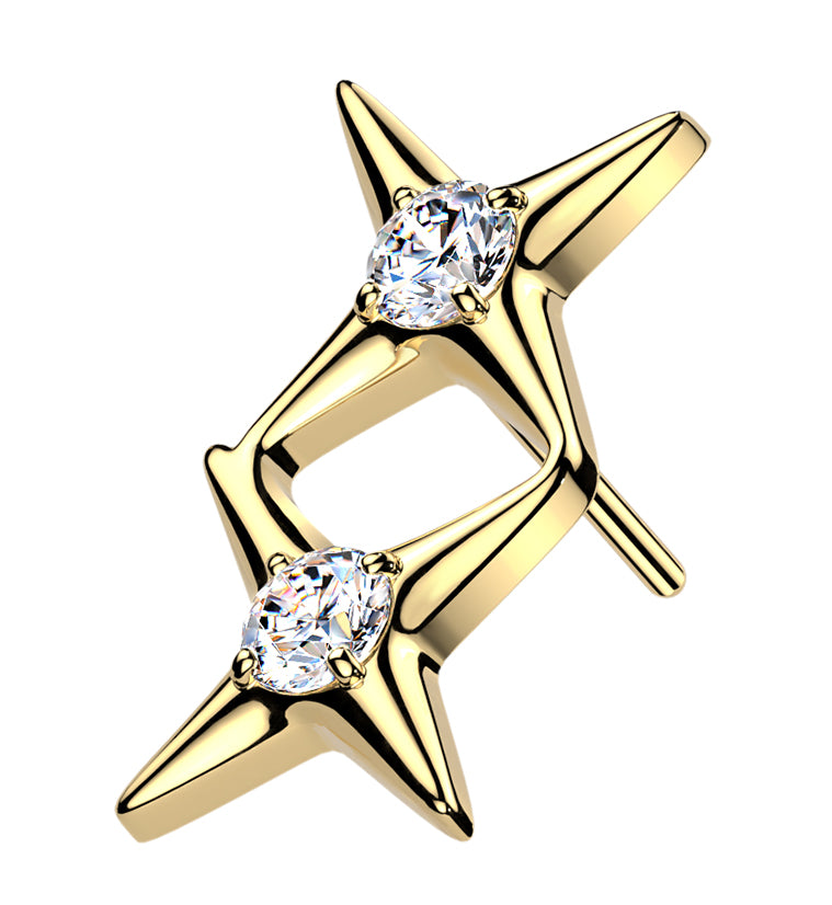 Gold PVD Double Crossed Clear CZ Titanium Threadless Top