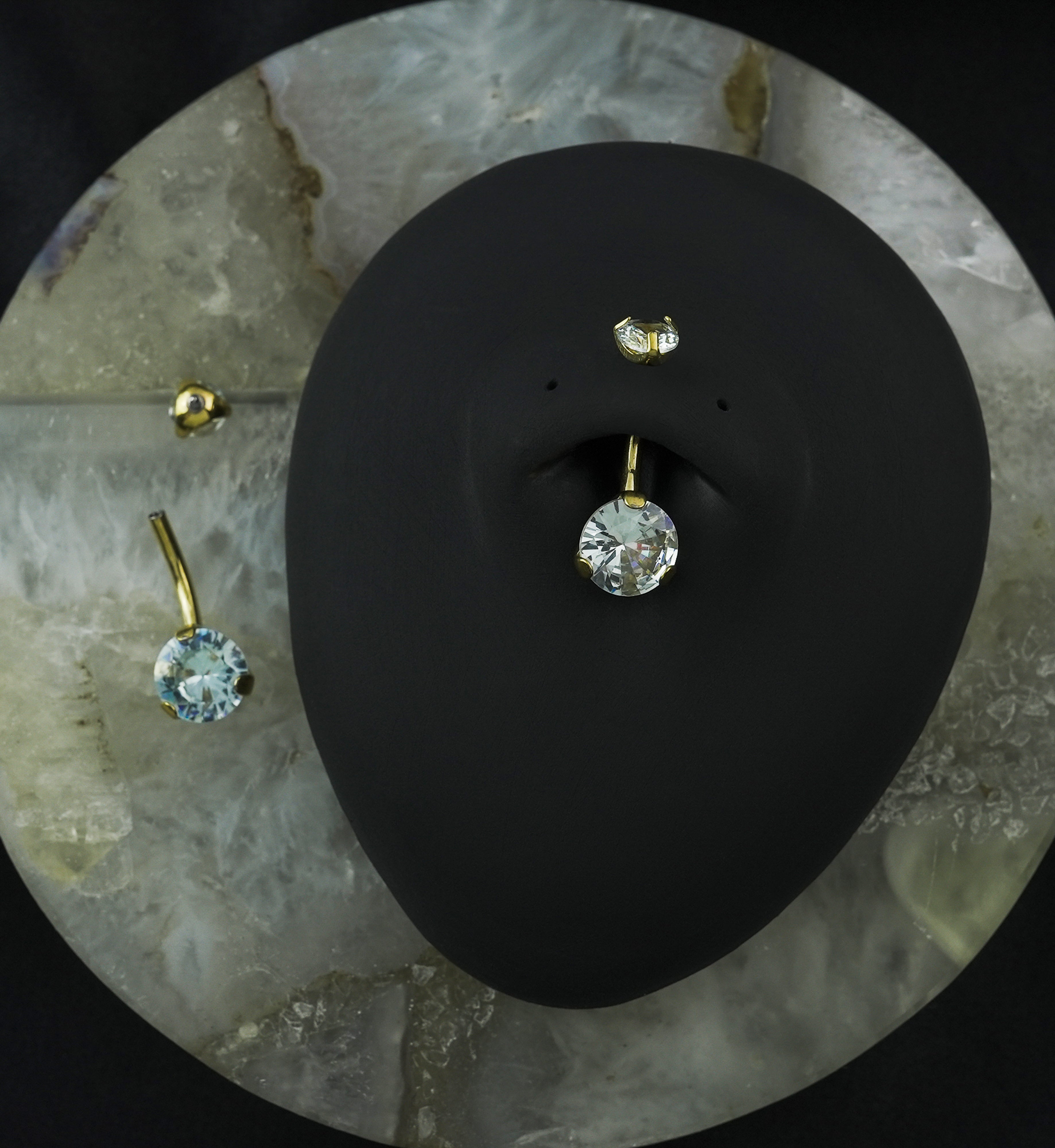 Gold PVD Double CZ Internally Threaded Belly Button Ring