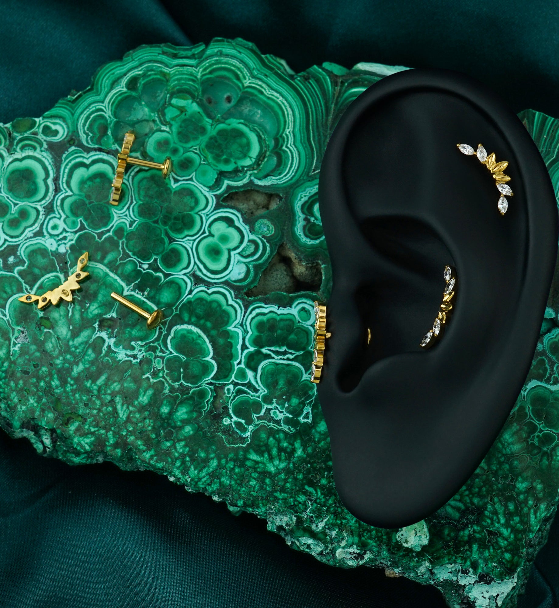 Gold PVD Empress Arch Clear CZ Internally Threaded Titanium Convex Disk Labret