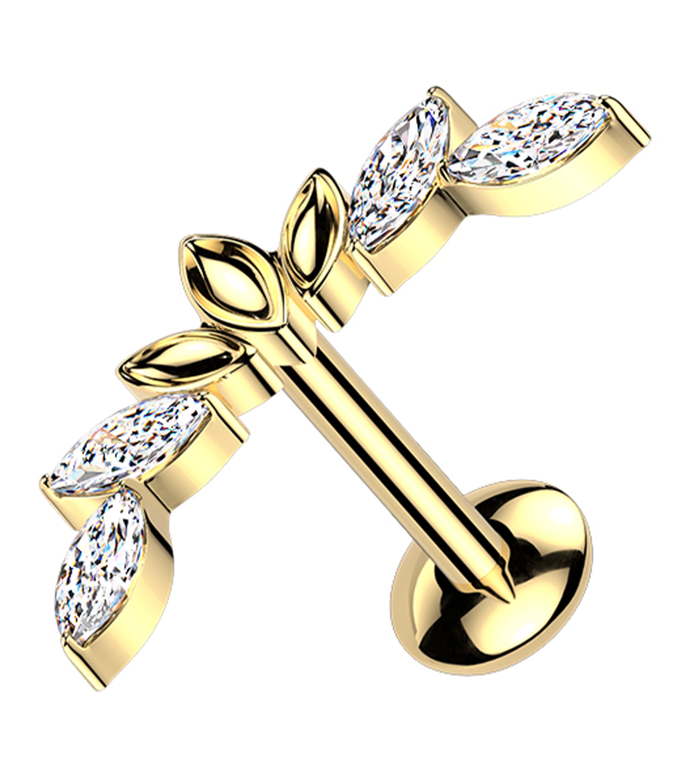 Gold PVD Empress Arch Clear CZ Internally Threaded Titanium Convex Disk Labret