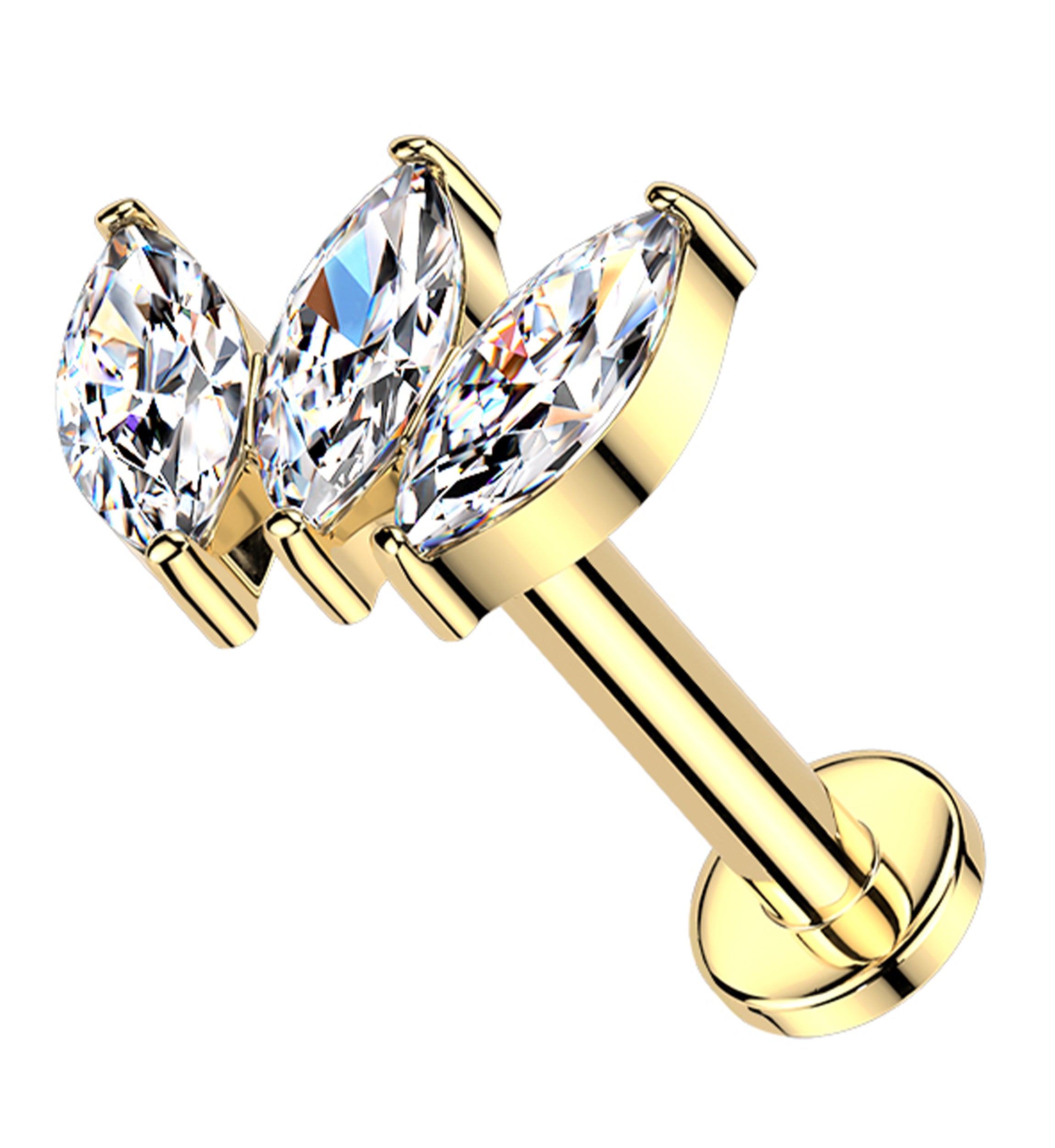 Gold PVD Empress Clear CZ Threadless Titanium Flat Disk Labret