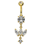 Gold PVD Empress Dangle Clear CZ Stainless Steel Belly Button Ring