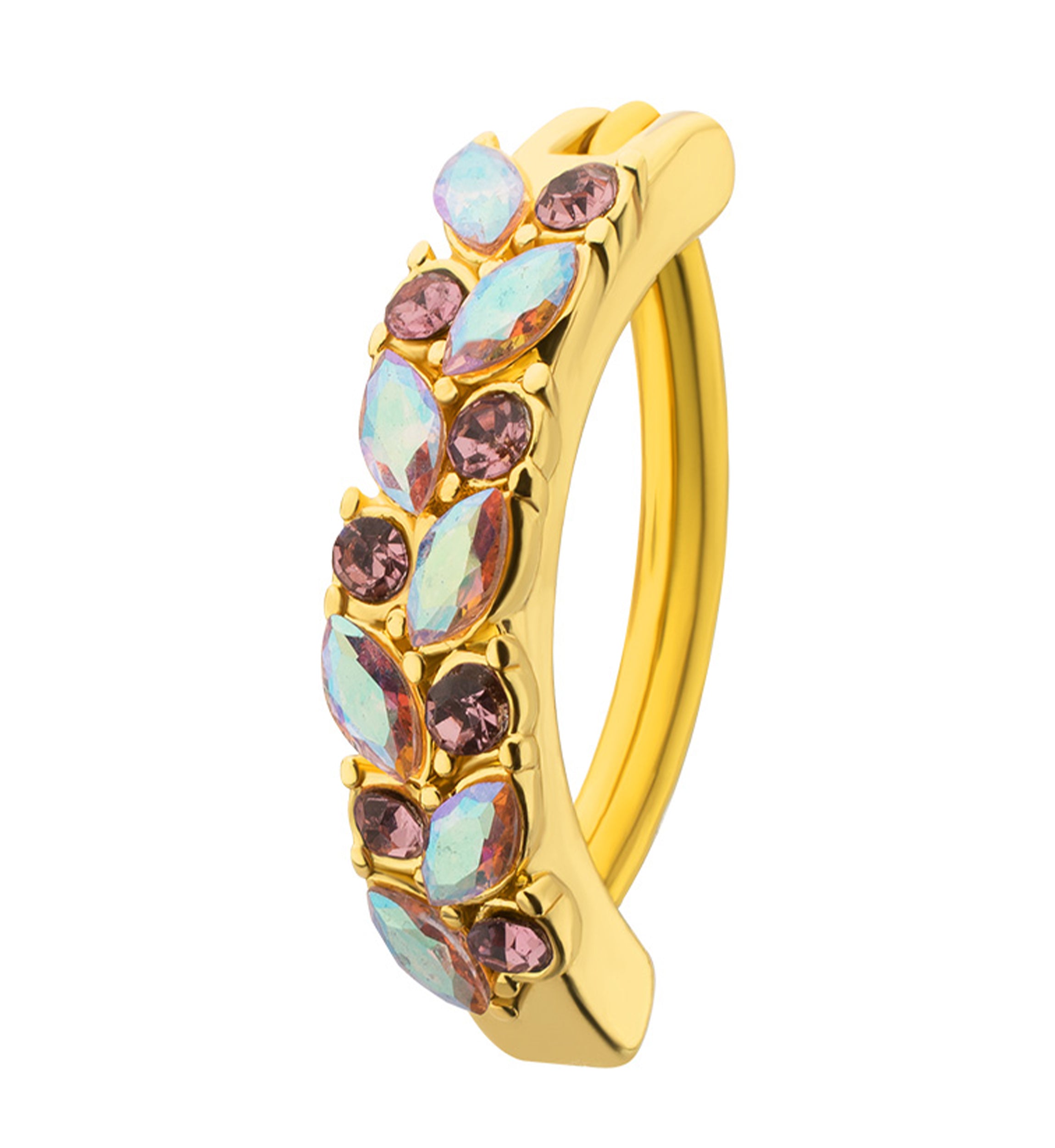 Gold PVD Enchantress Pink CZ Stainless Steel Hinged Belly Button Ring