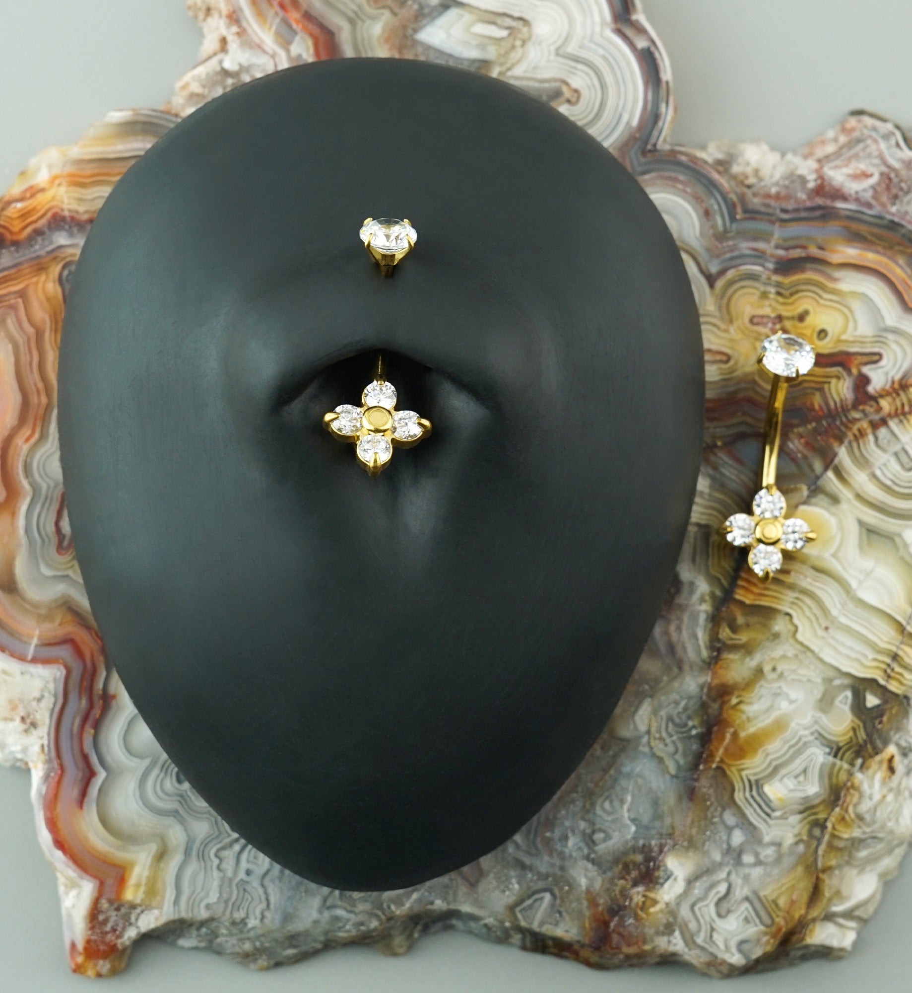 Gold PVD Equinox CZ Stainless Steel Internally Threaded Belly Button Ring