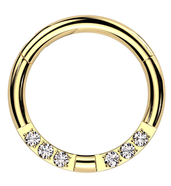 Gold PVD Ethereal Front Facing Clear CZ Stainless Steel Hinged Segment Ring