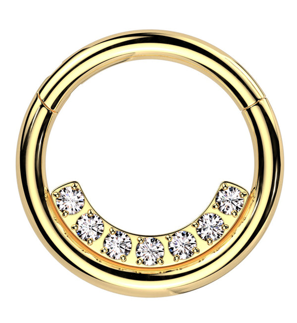 Gold PVD Ethereal Inner Clear CZ Row Stainless Steel Hinged Segment Ring