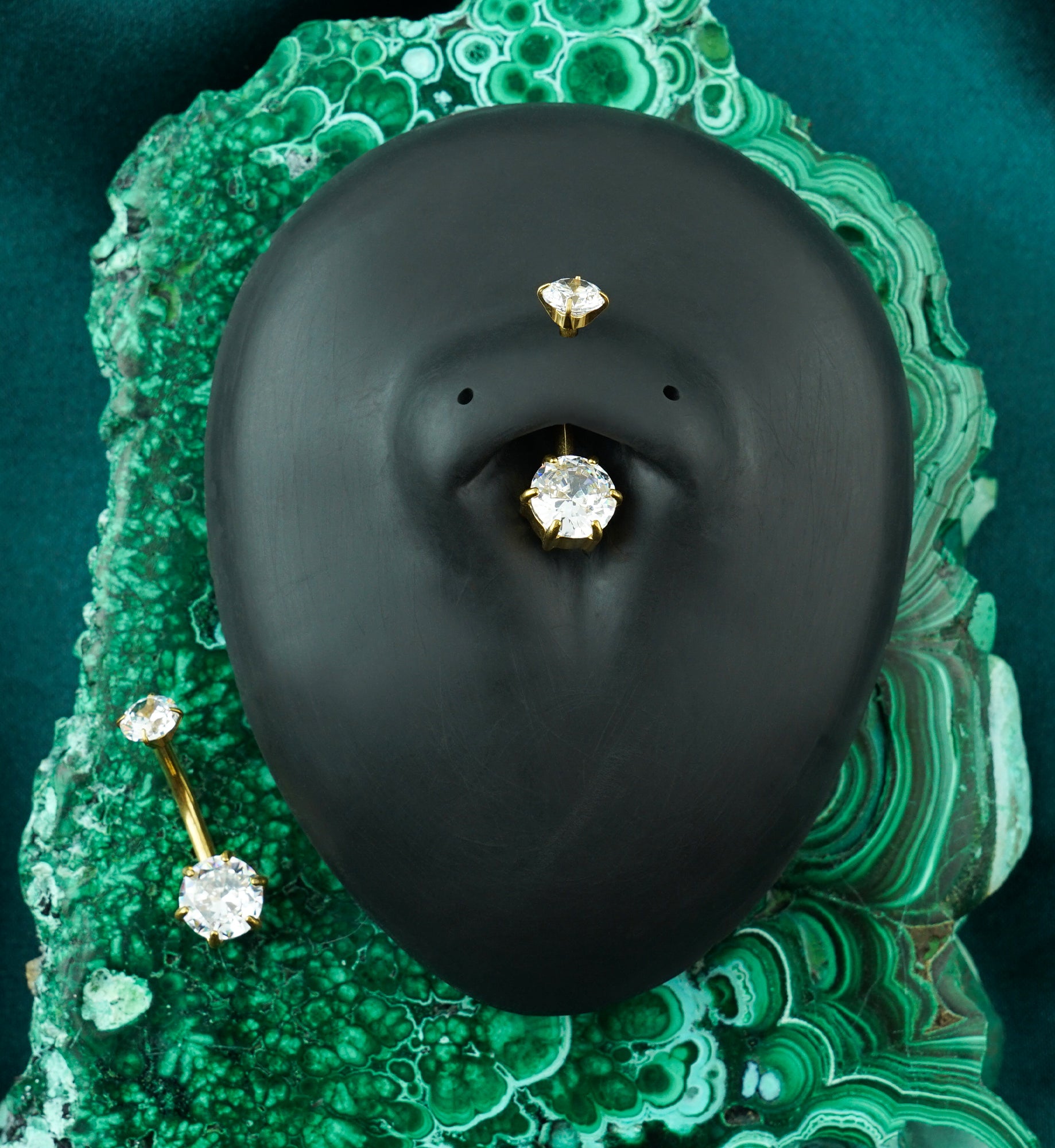 Gold PVD Faceted Clear CZ Stainless Steel Internally Threaded Belly Button Ring