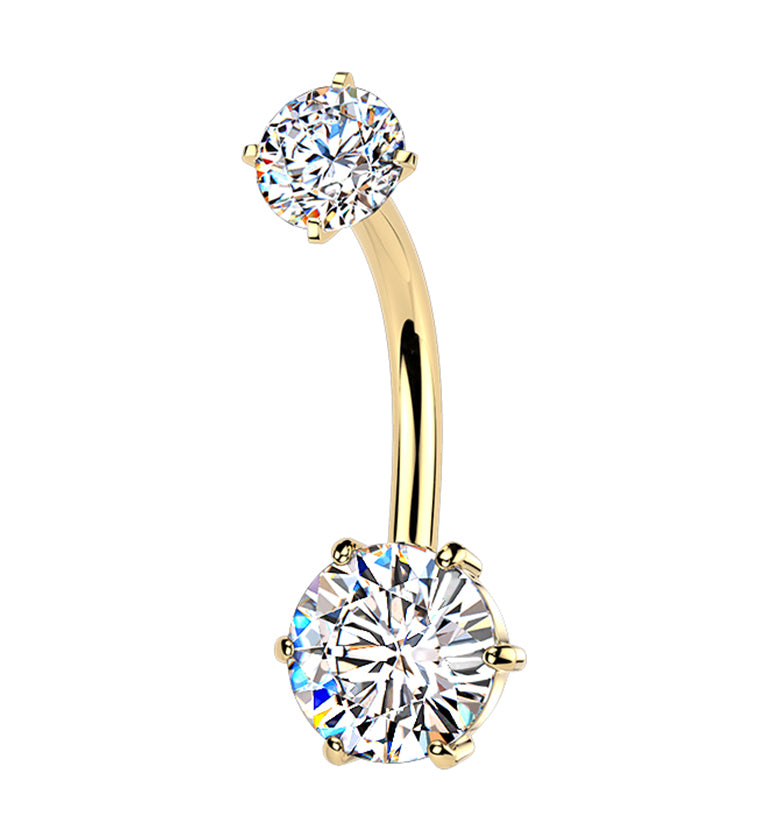 Gold PVD Faceted Clear CZ Stainless Steel Internally Threaded Belly Button Ring