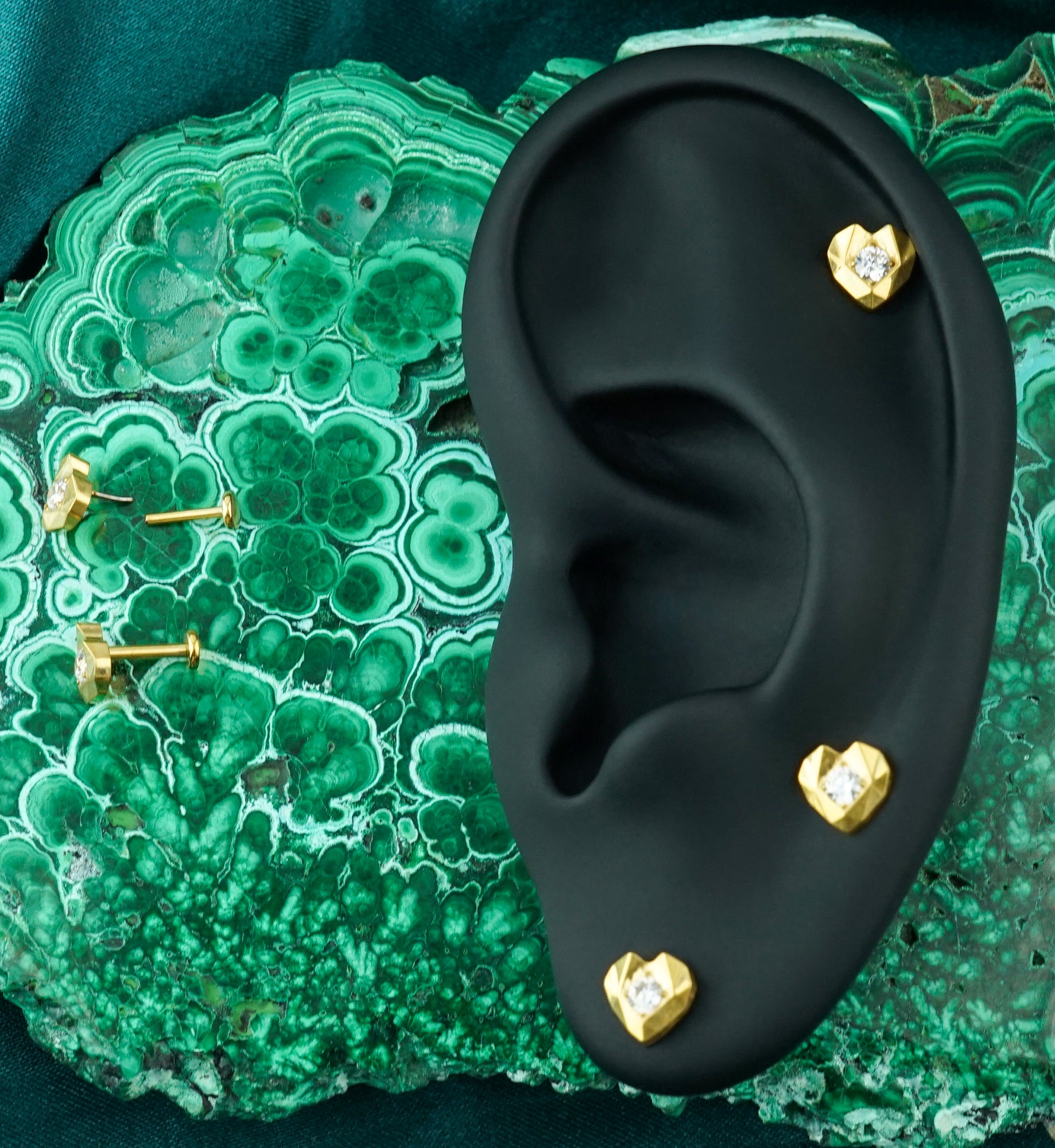 Gold PVD Faceted Heart Clear CZ Titanium Threadless Labret