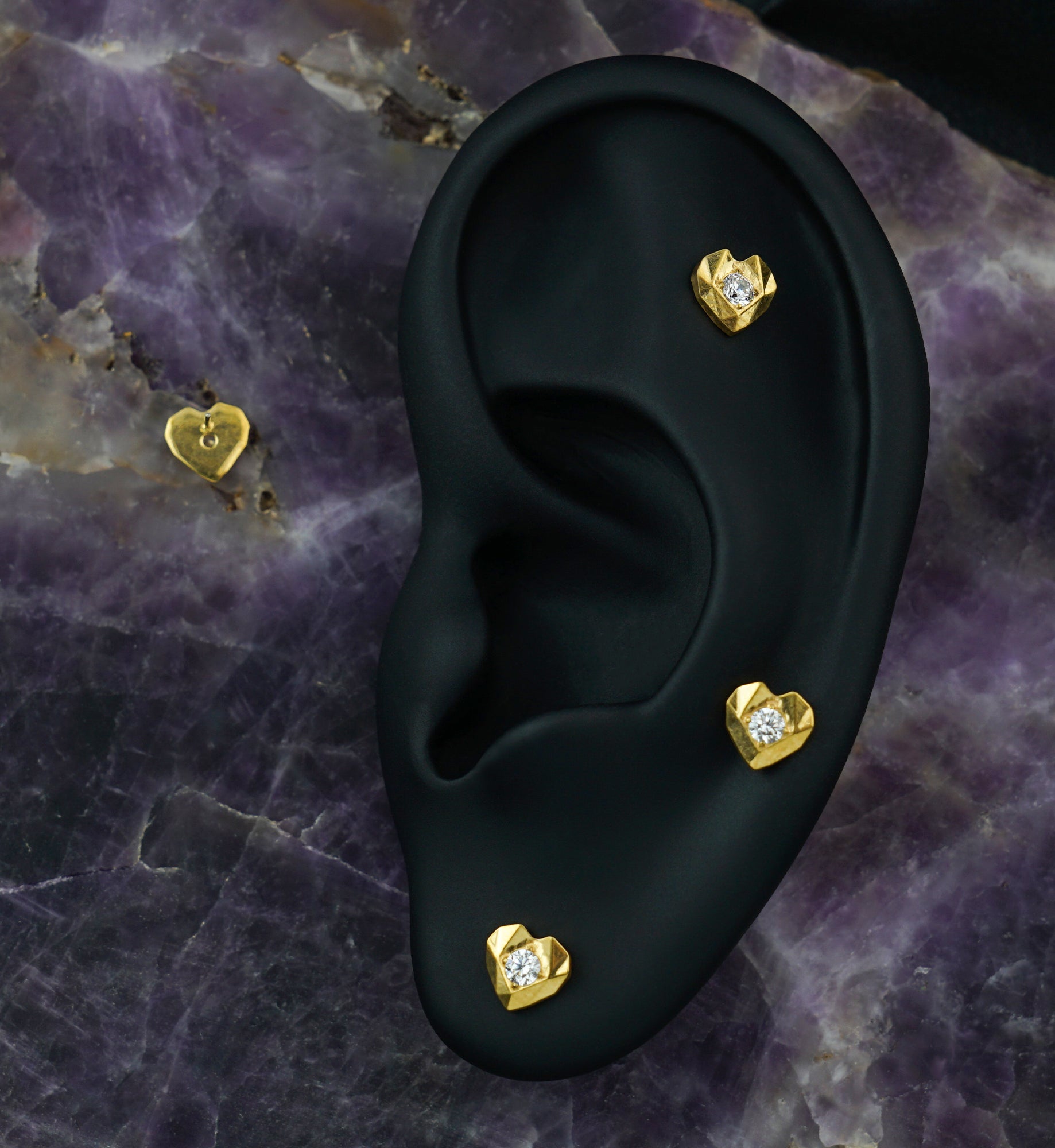 Gold PVD Faceted Heart Clear CZ Titanium Threadless Top