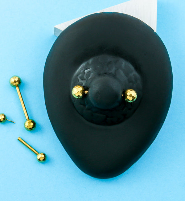 Gold PVD Faceted Threadless Titanium Nipple Barbells