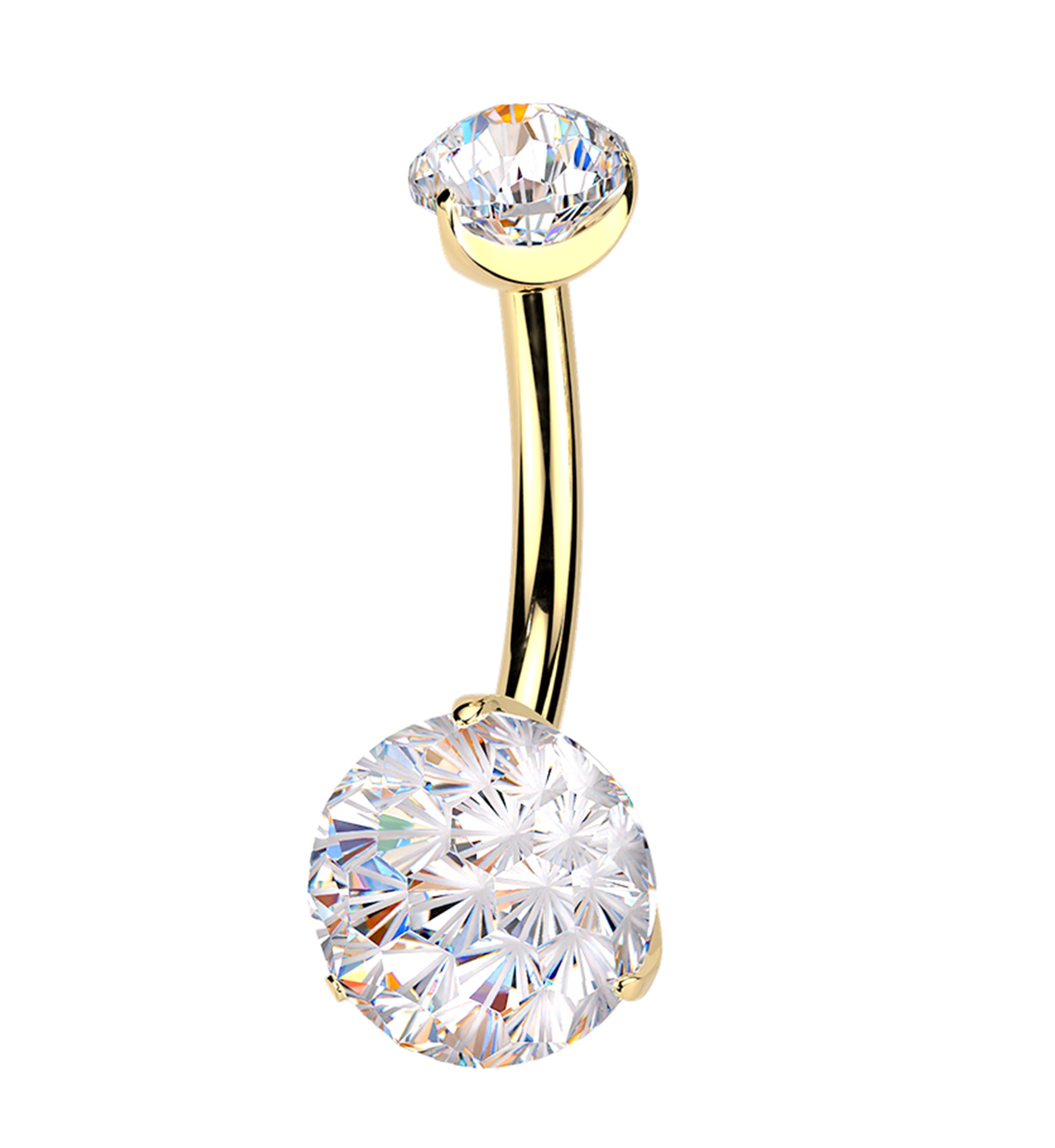 24kt Gold PVD Firework Cut Clear CZ Internally Threaded Titanium Belly Button Ring