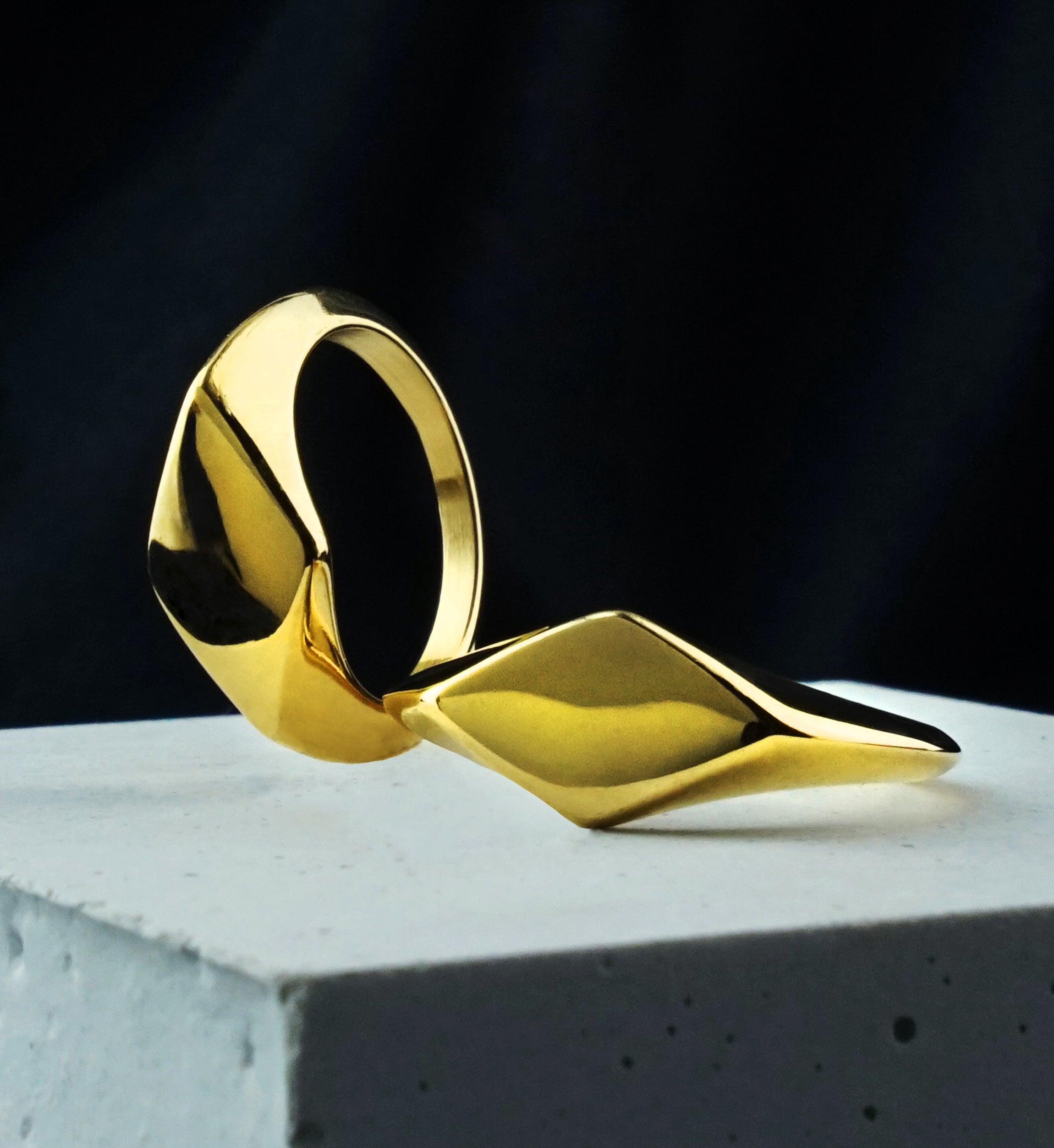 Gold PVD Flat Rhombus Top Stainless Steel Ring