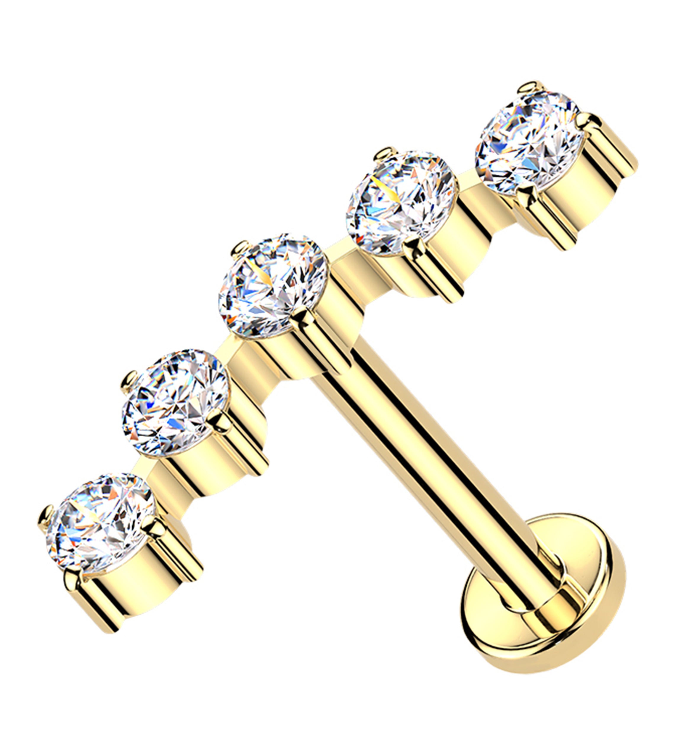 Gold PVD Flex Clear CZ Threadless Titanium Labret