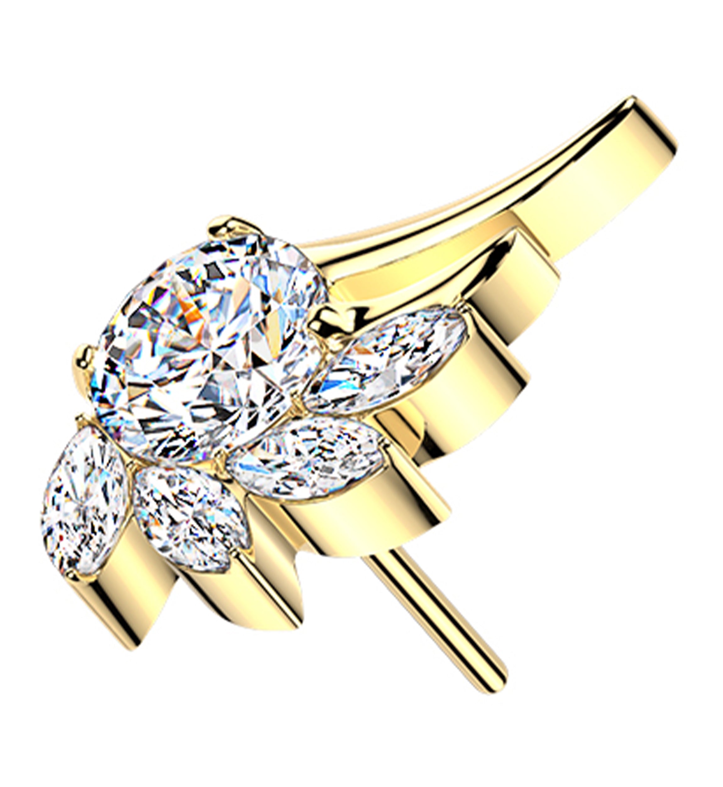 Gold PVD Floral Wing Clear CZ Titanium Threadless Top