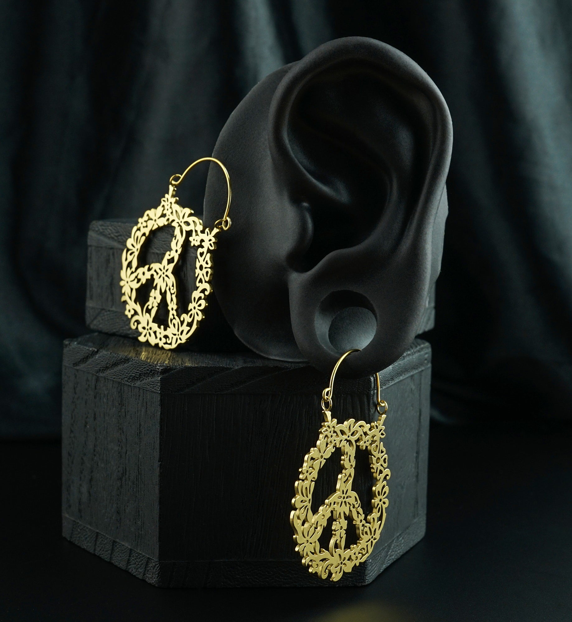 Gold PVD Flower Child Stainless Steel Plug Hoops
